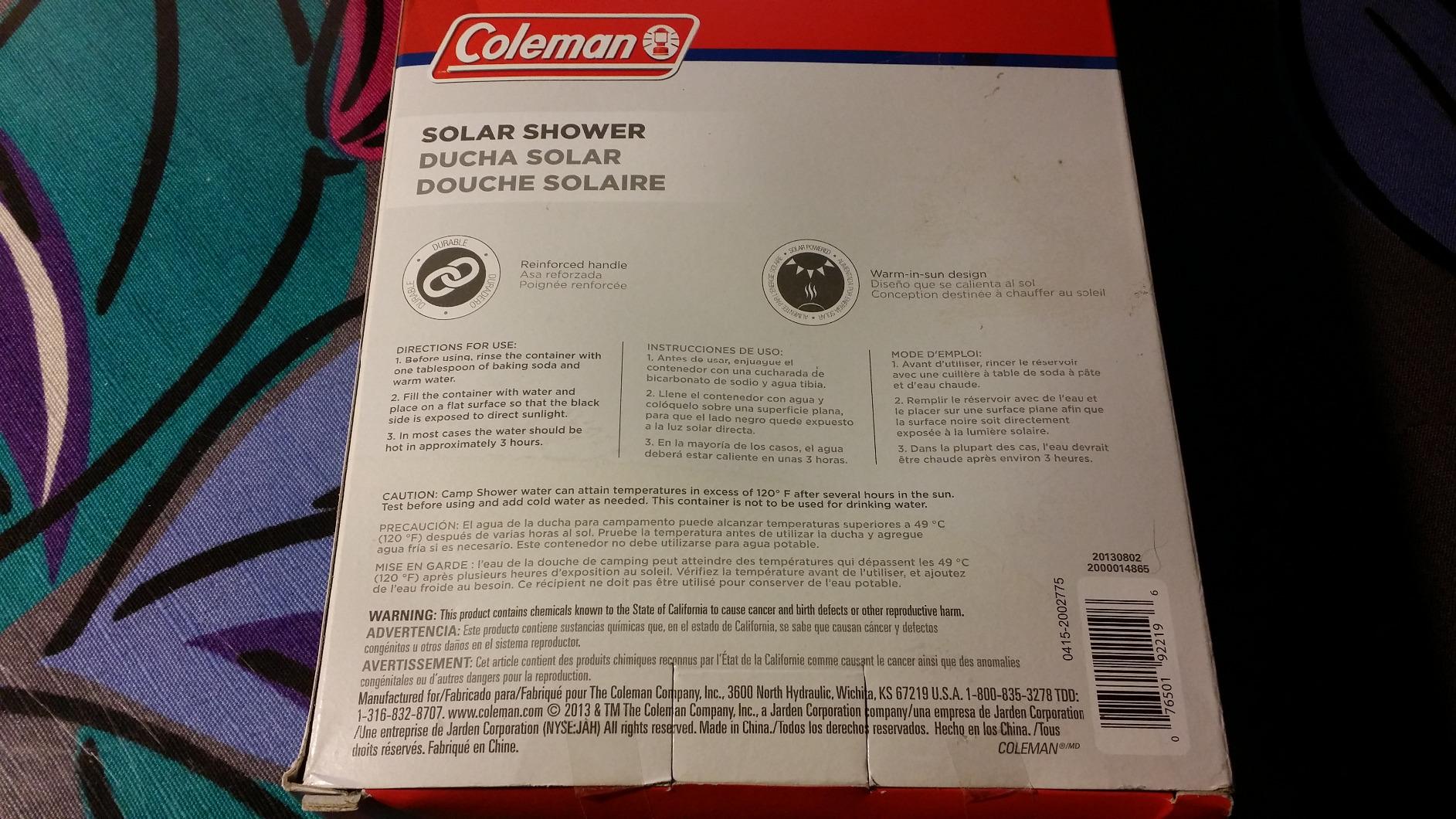Coleman 5-Gallon Solar Shower customer photo 2