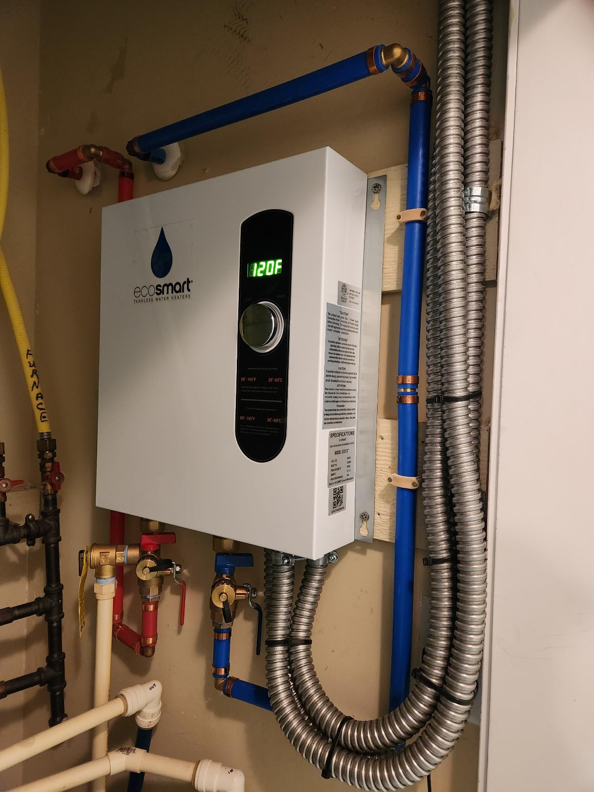 EcoSmart ECO 27 Electric Tankless Water Heater, 27 KW at 240 Volts, 112.5 Amps with Patented Self Modulating Technology, 17 x 17 x 3.5, White customer photo 1