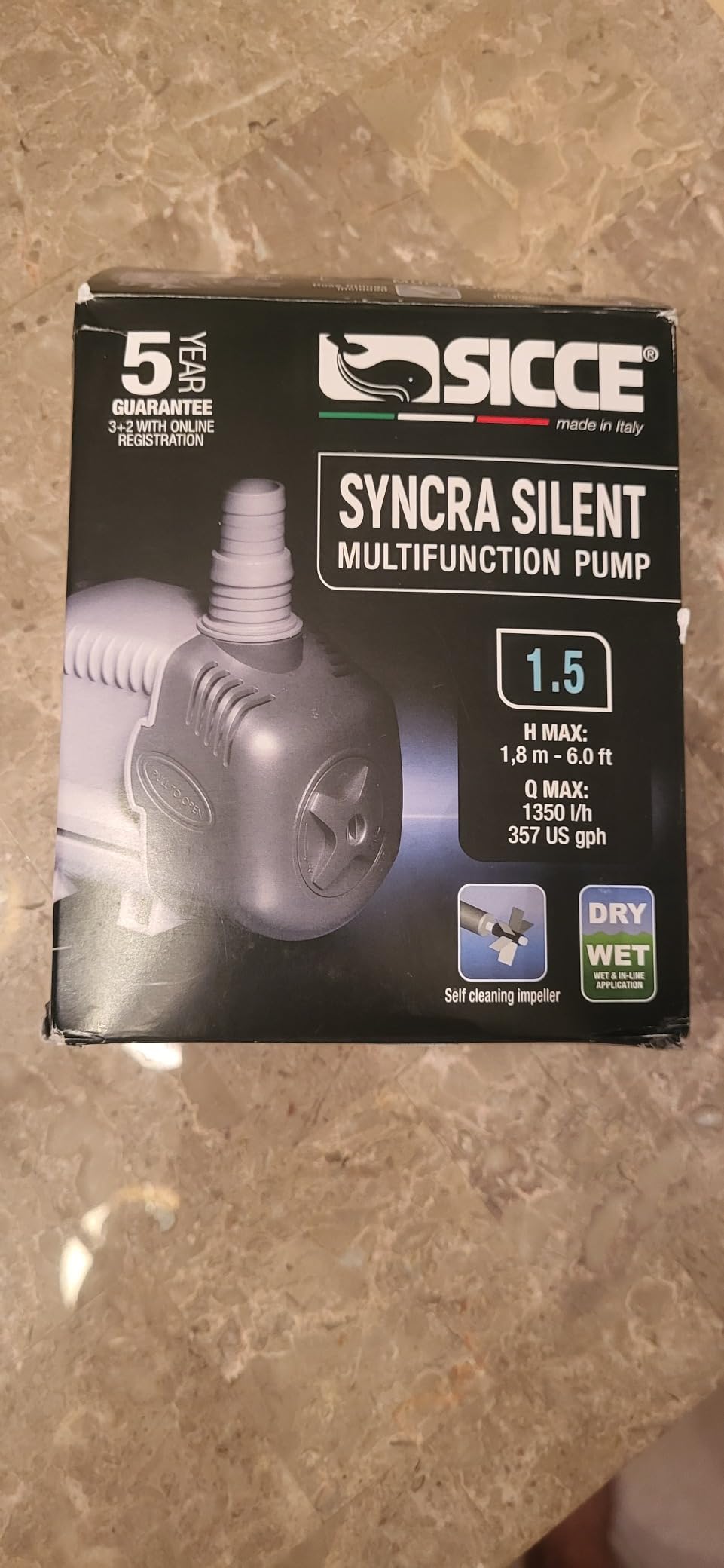 SICCE Syncra Silent 1.5 Multifunction 357 GPH Submersible Water Pump | Italian Made 23W Ultra Quiet Durable Aquarium Fish Tank, Fountain, Pond, Hydroponics, Terrarium | Freshwater & Saltwater customer photo 1