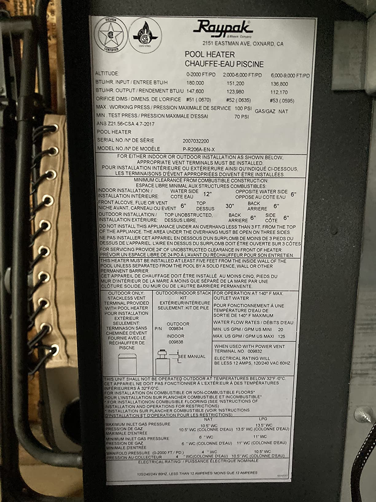 Raypak PR336AENC49 336,000 BTU Natural Gas Pool Heater customer photo 2