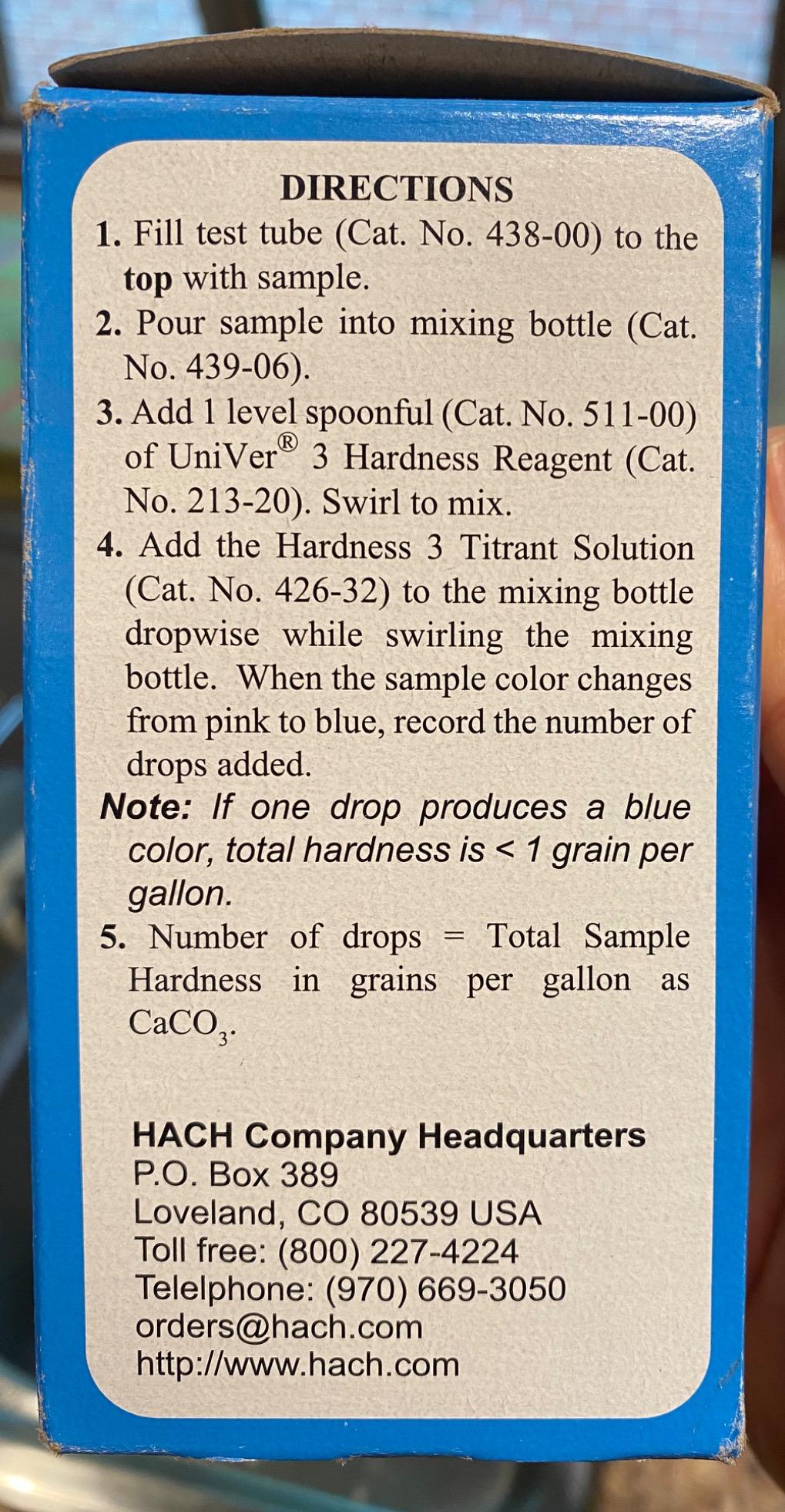 Hach Total Hardness Test Kit, Model 5-B, Drop Count Titration, 145300 | Water Analysis Kit, 2 Reagents, Measuring Tube, Square Bottle, Measuring Scoop customer photo 1