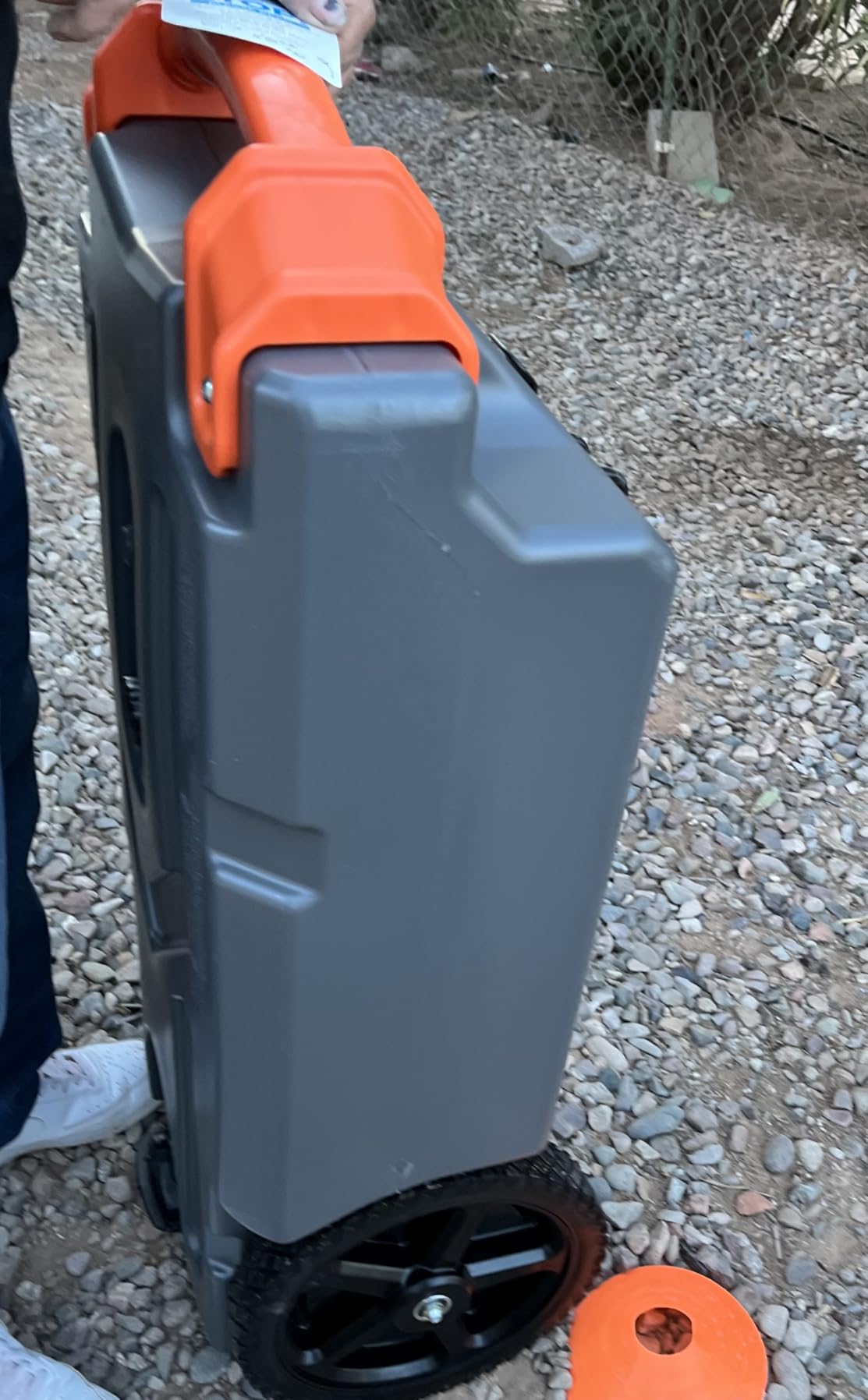 Camco Rhino 15-Gallon Portable RV Tote Tank - Features Large Heavy-Duty No-Flat Wheels & Low Drain Hole - Includes Removable Steel Tow Adapter, 3' Sewer Hose & More RV Accessories (39000) customer photo 1