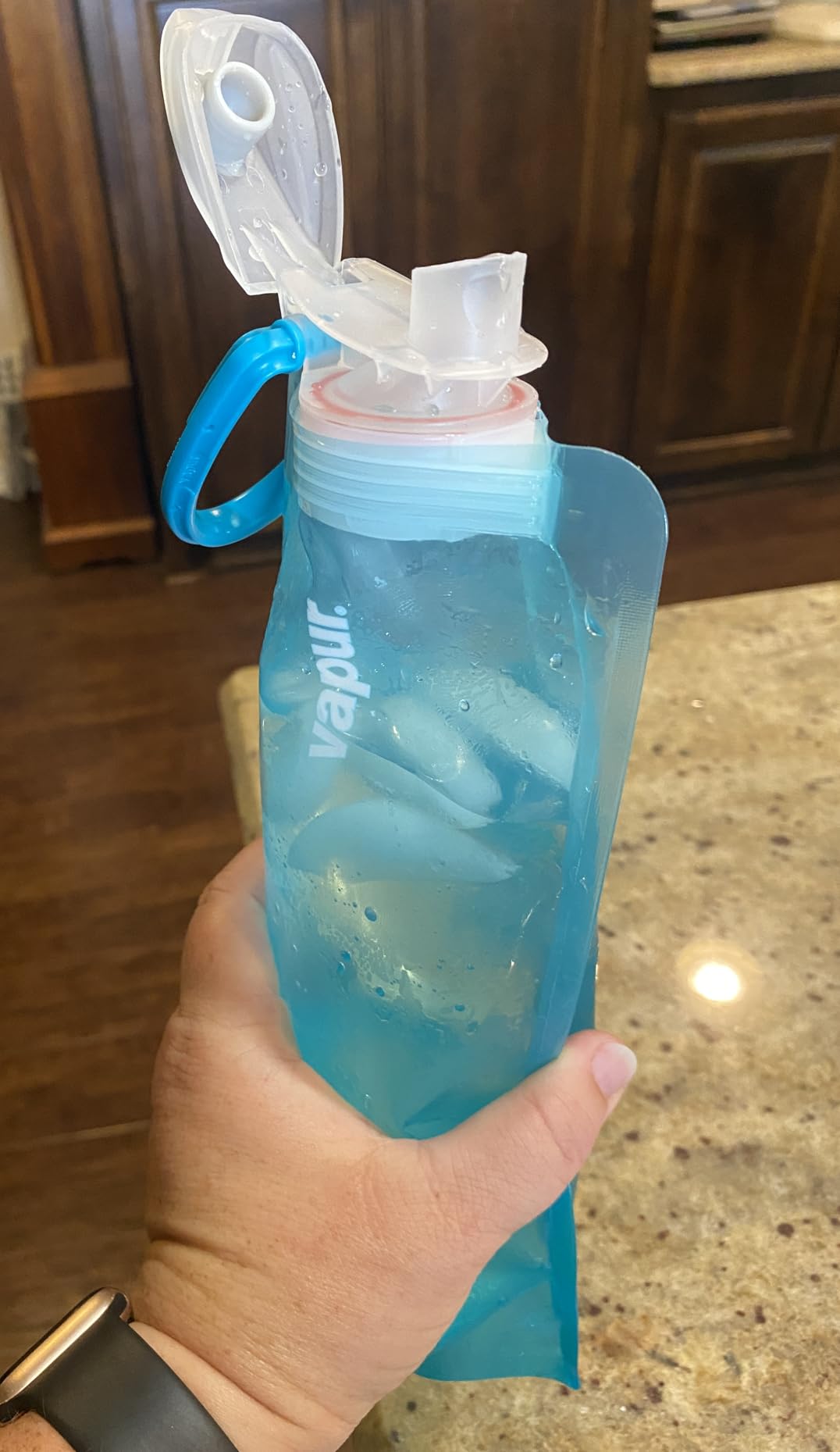Vapur Collapsible Water Bottle With Carabiner, Compact Bottle Folds Flat For Hydration On The Go, Ideal for Traveling, Hiking or Camping, 34 Ounce, Grey & Teal, Pack of 2 customer photo 2