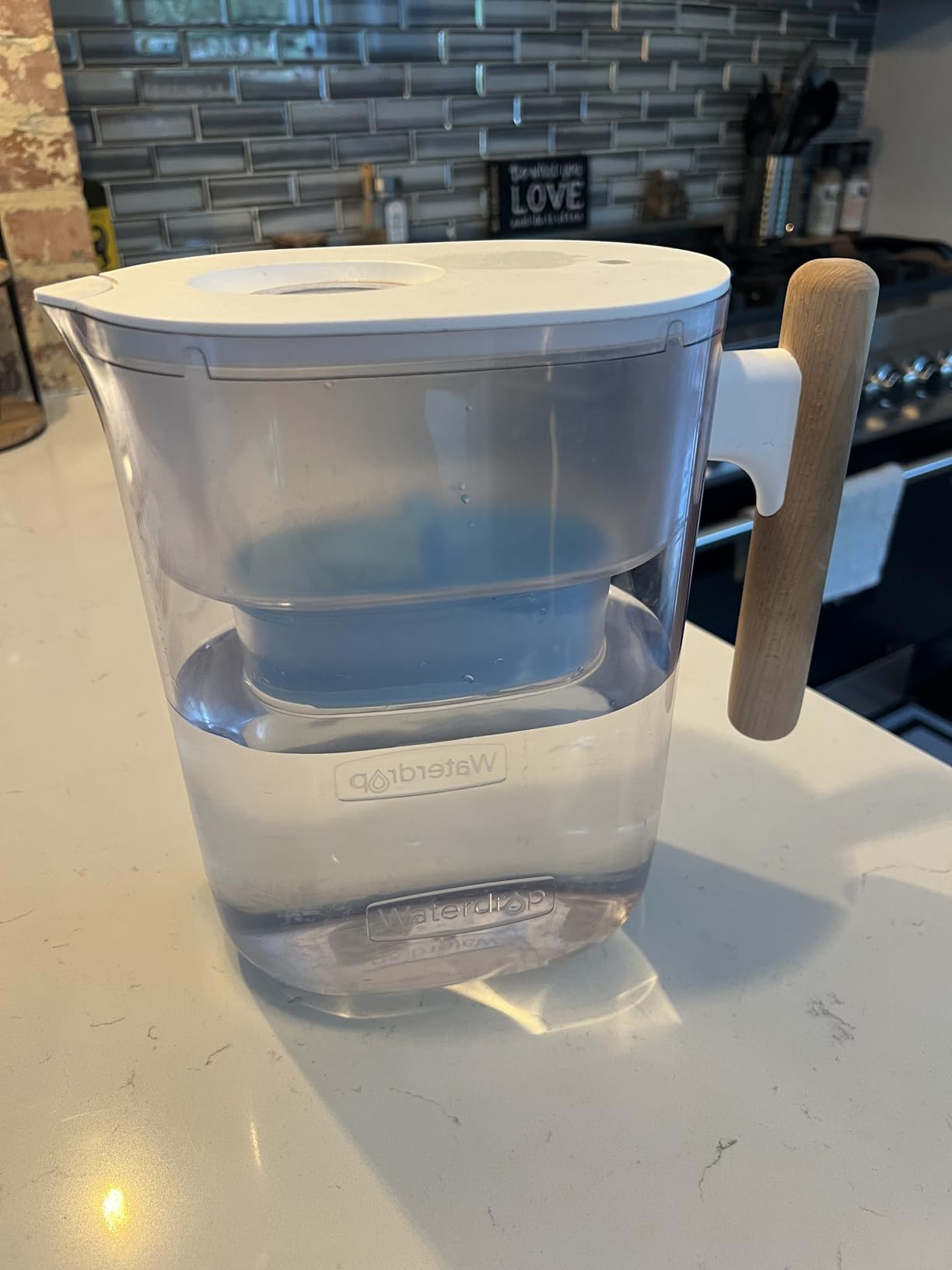 Waterdrop PT-04C-A Alkaline Water Filter Pitcher, 10-Cup Capacity, Clear | Healthy, Clean & Toxin-Free Mineralized Alkaline Water, Up to pH 9.5, BPA-Free, 100 Gallons, Sturdy Wooden Handle customer photo 1