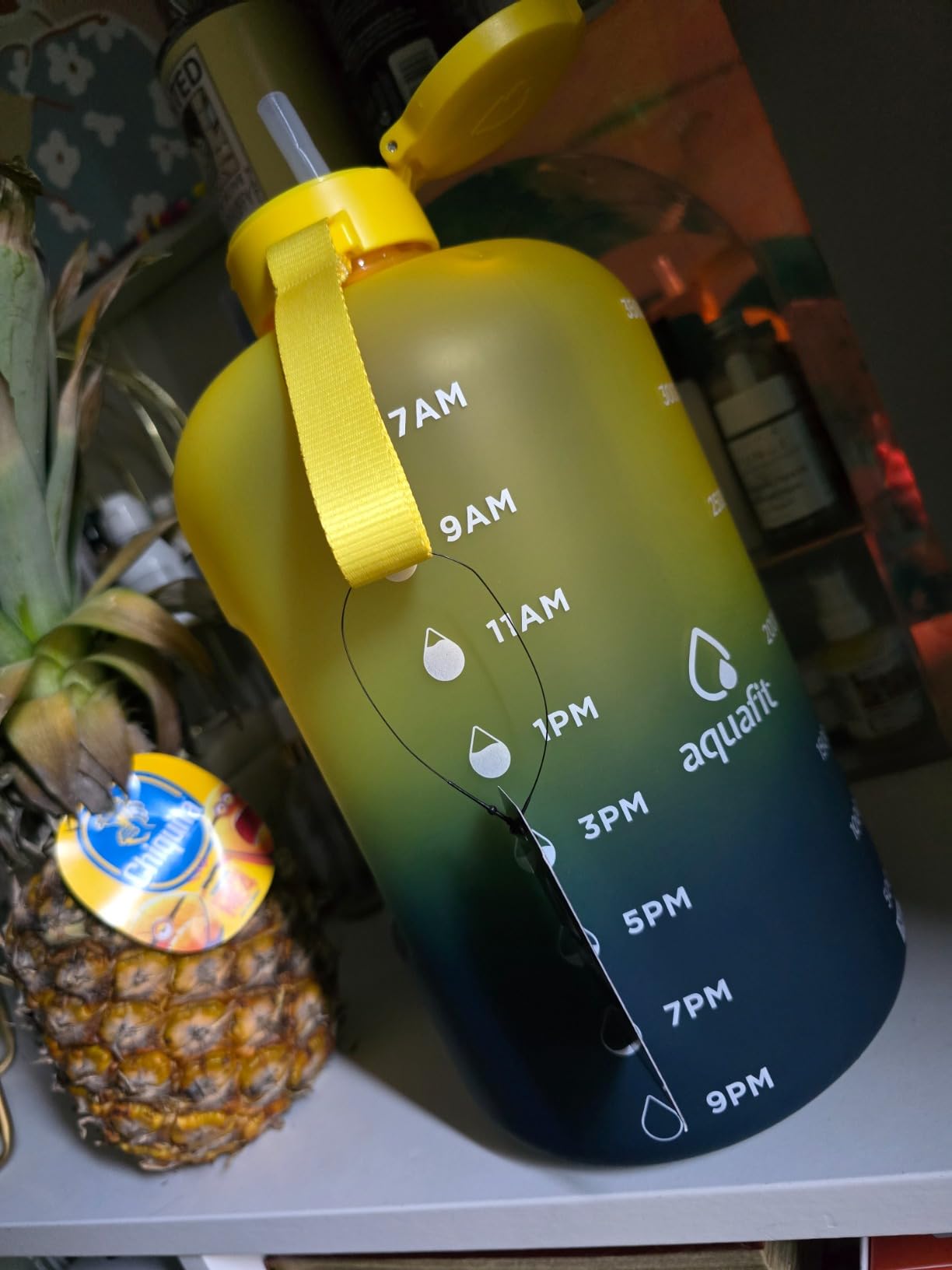 AQUAFIT 1 Gallon Water Bottle with Time Marker | BPA Free 128 oz Water Bottle with Straw and Chug Lids - Leakproof Gym Water Bottle with Carry Handle customer photo 1