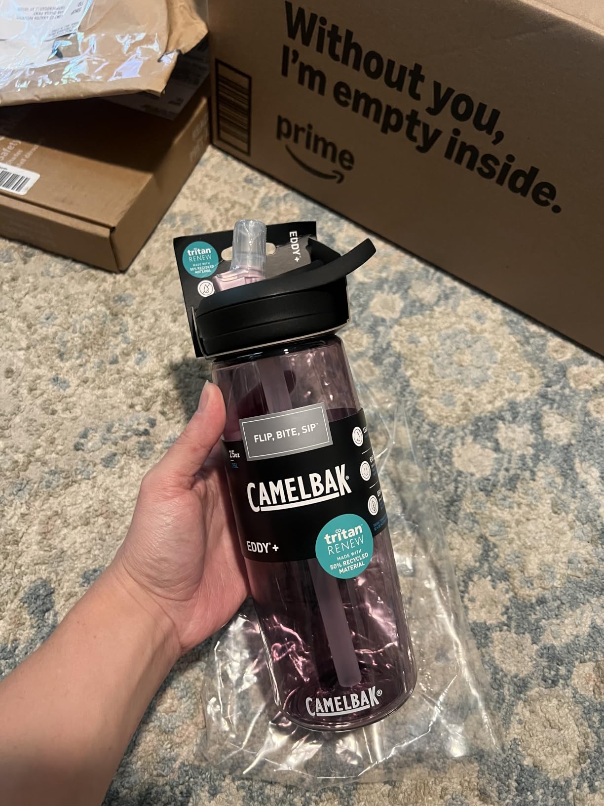CamelBak Eddy+ Water Bottle with Bite Valve Straw, Leak-Resistant Easy-Sip Design for Everyday Hydration, 25oz, Charcoal 2.0 customer photo 1