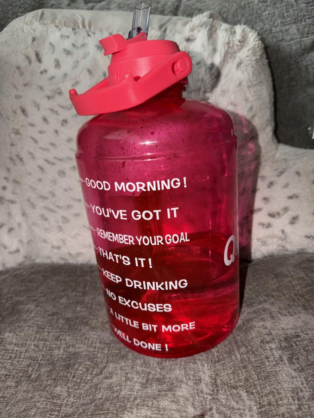 QuiFit 1 Gallon Water Bottle - with Straw & Motivational Time Marker Leak-Proof BPA Free Reusable Gym Sports Outdoor Large(128OZ/73OZ) Capacity Water Jug customer photo 1