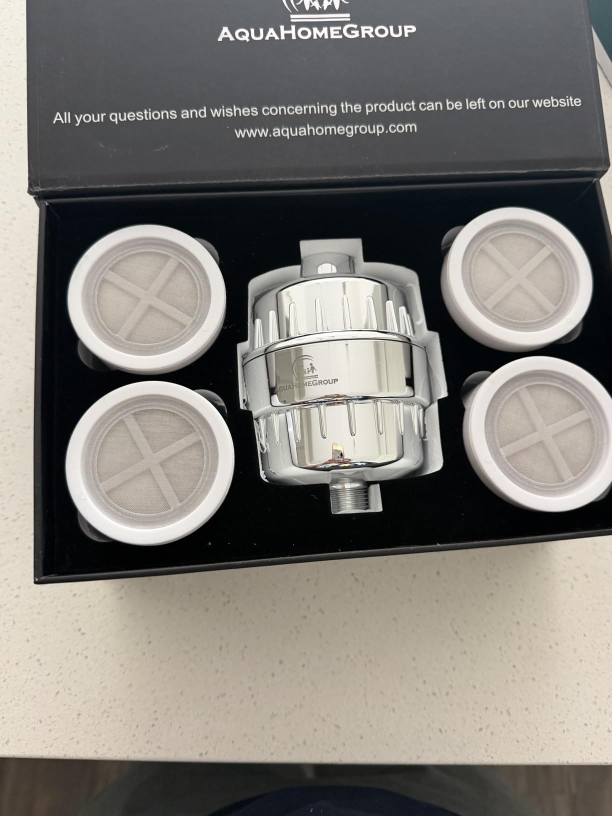 AquaHomeGroup 20 Stage Shower Filter with Vitamin C E and A - Reduces Chlorine, Heavy Metals and Sediment - 5 Cartridges Included - High Pressure - Universal Fit customer photo 2