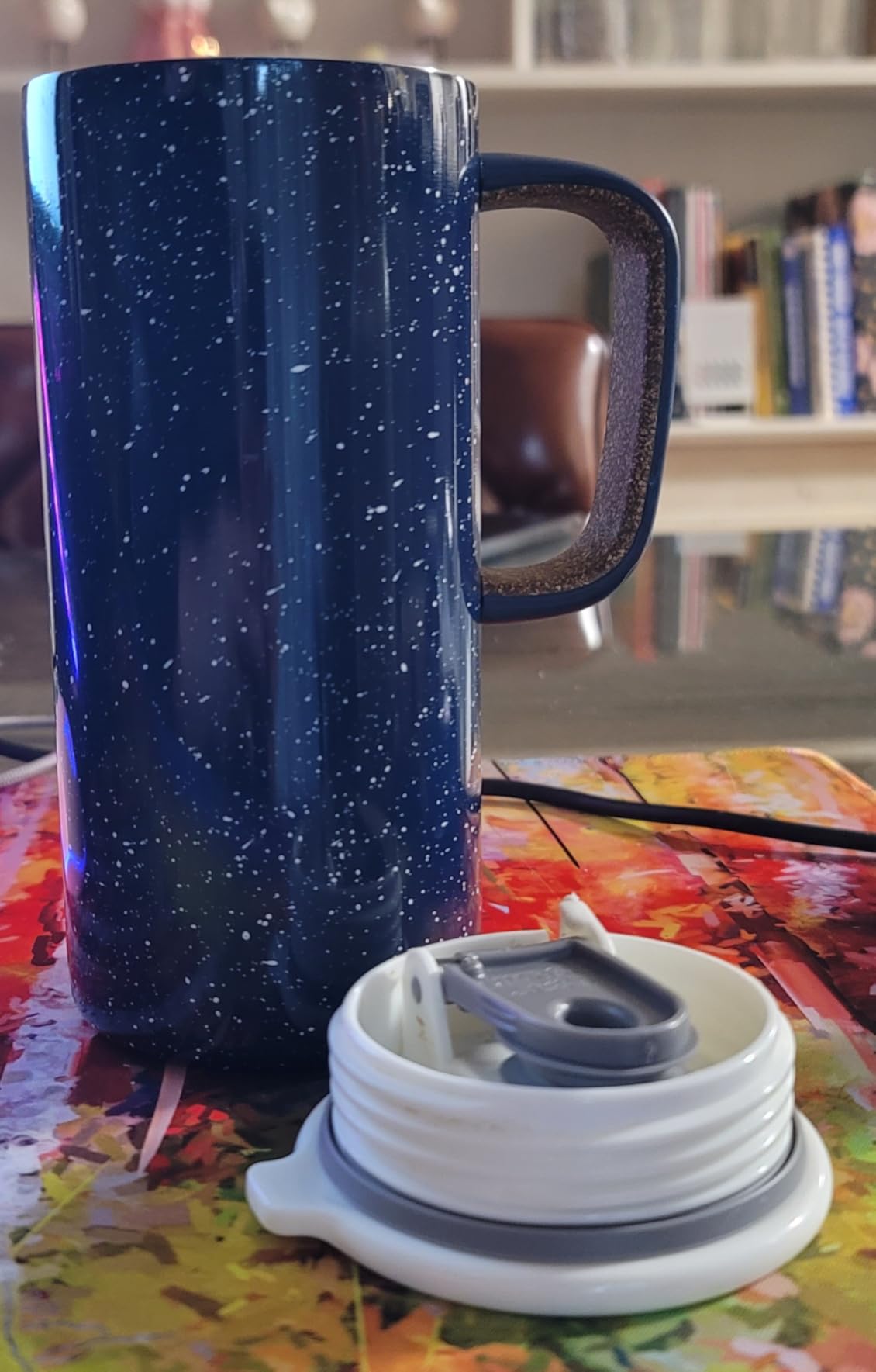 Ello Campy 18oz Insulated Stainless Steel Travel Mug with Handle, Frost | Leakproof coffee tumbler keeps drinks hot for hours. BPA-free, comfortable handle, great for commutes and the office. customer photo 2