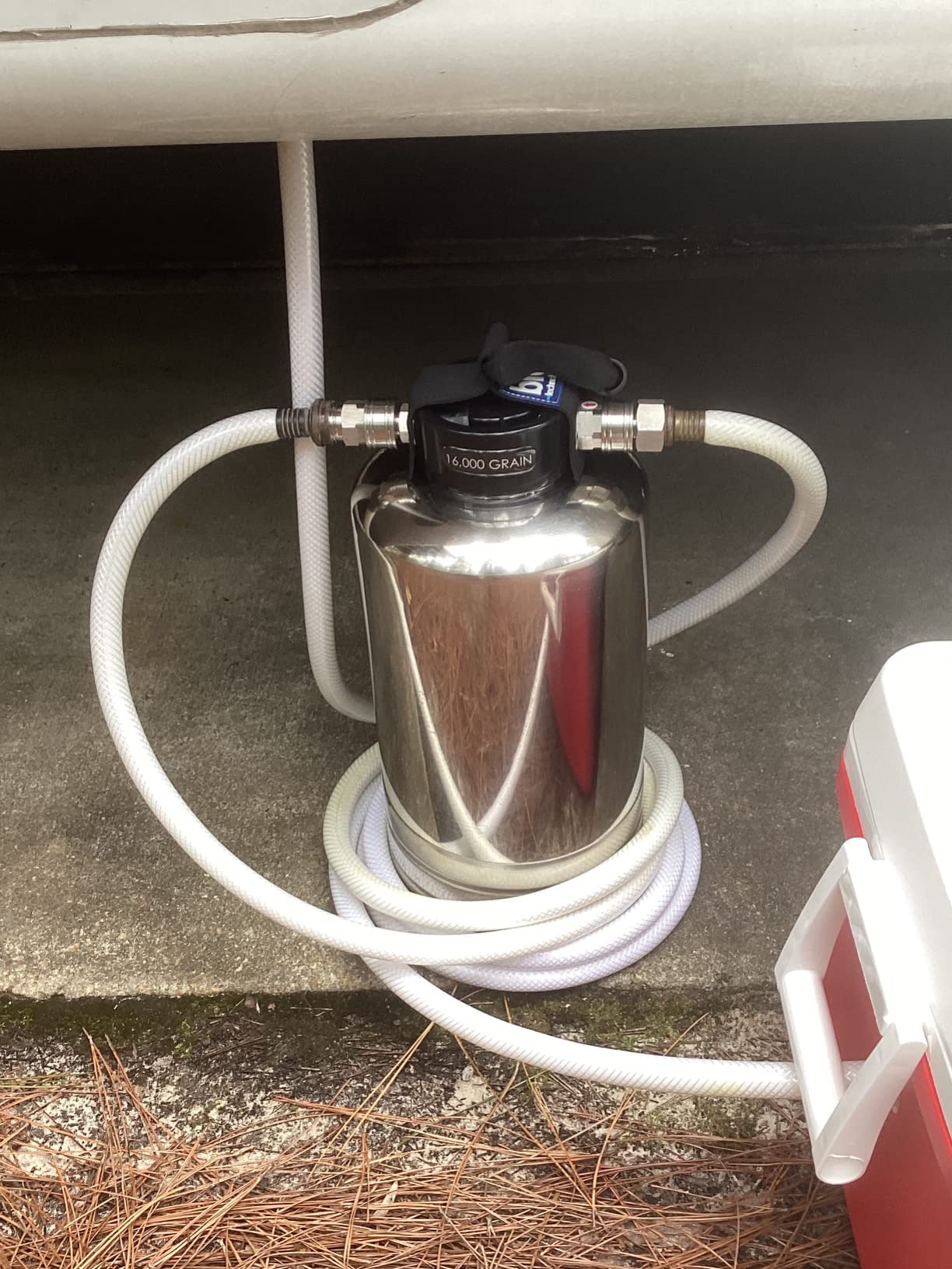 GoBluTech RV Water Softener, Stainless Steel Portable Water Softener, 10,000 Grain with Stainless Steel Garden Hose Quick Connects, US Veteran Owned customer photo 2