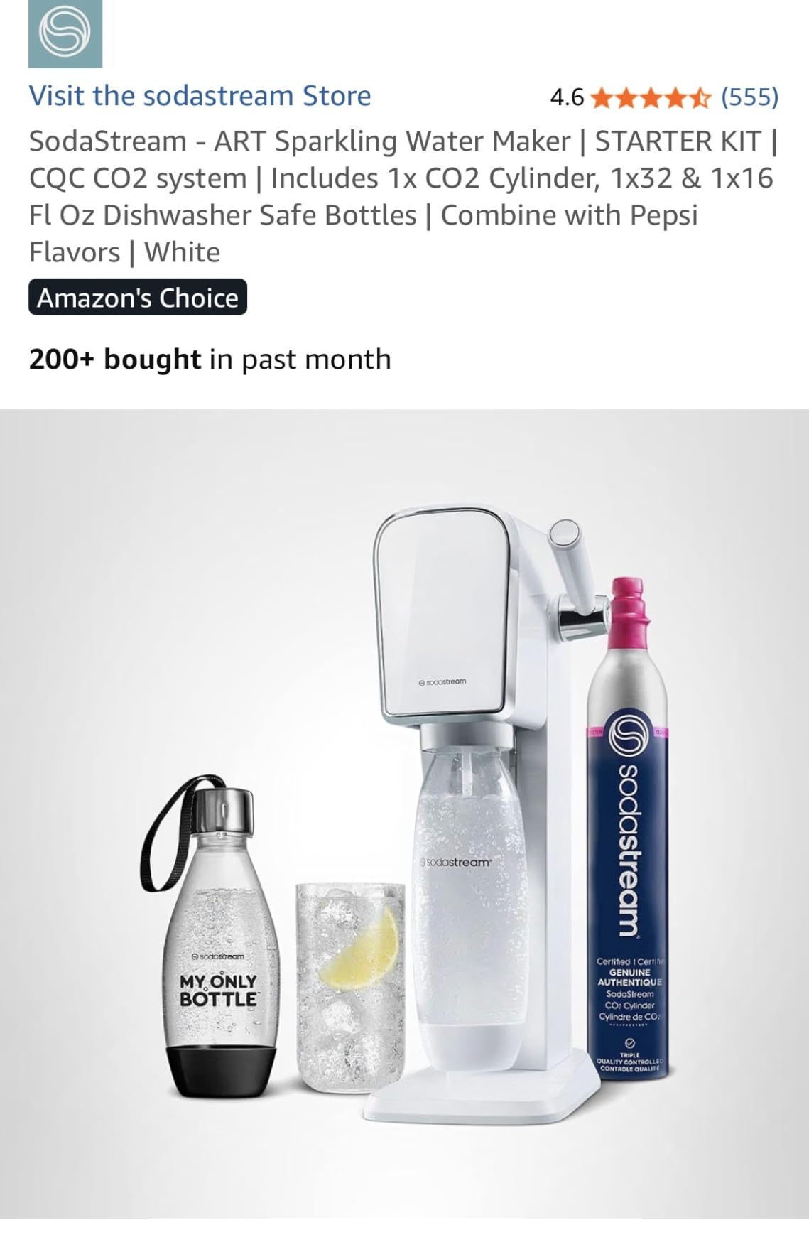 SodaStream - ART Sparkling Water Maker | STARTER KIT | CQC CO2 system | Includes 1x CO2 Cylinder, 1x32 & 1x16 Fl Oz Dishwasher Safe Bottles | Combine with Pepsi Flavors | Black customer photo 1