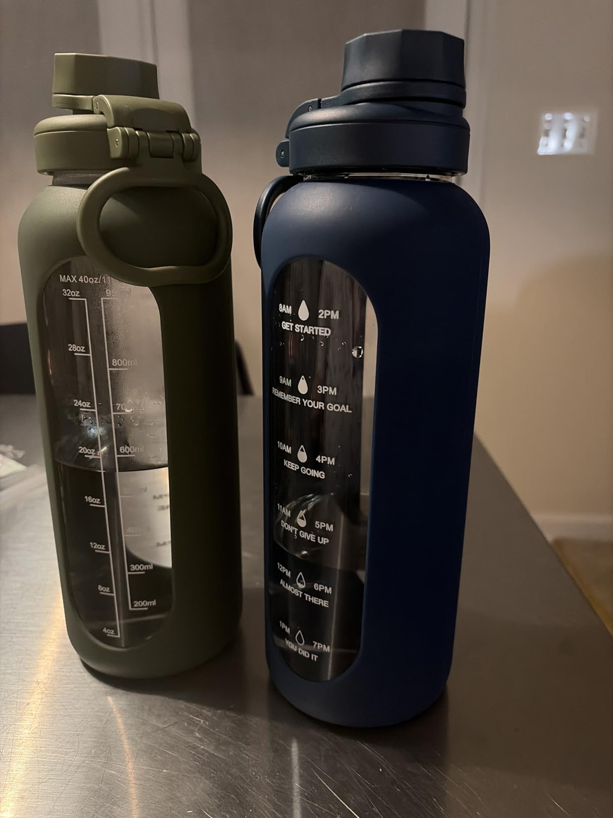 CIVAGO 64 oz Glass Water Bottle with Straw, Half Gallon Large Water Jug, Motivational, Time Marker, Leakproof Lids, Wide Mouth, Flask Cup with Handle and Silicone Sleeve customer photo 1