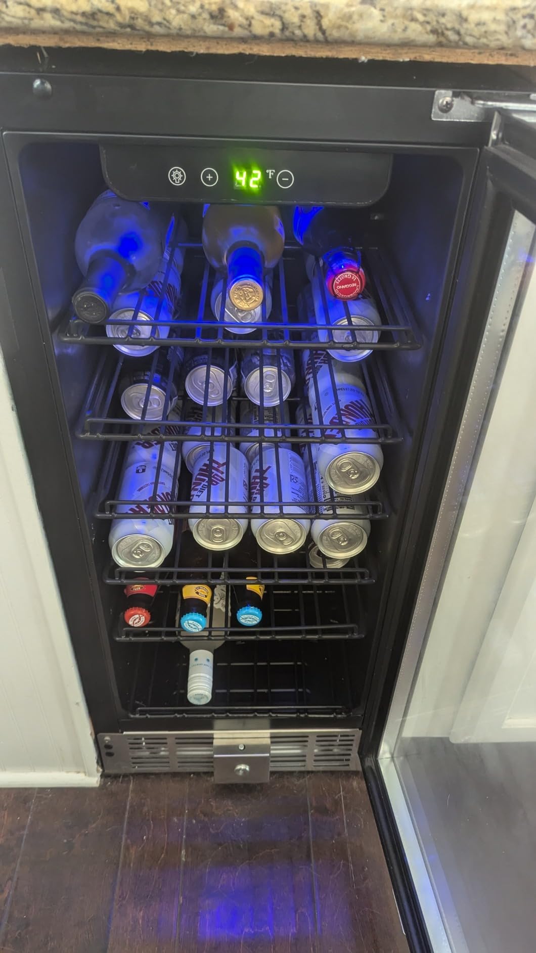 EUHOMY 15 Inch Beverage Refrigerator Cooler Under Counter 127 Cans Beverage Fridge Built-in or Freestanding with Glass Door, LED Light, Beer Fridge for Soda, Water, Wine - Home Kitchen Bar customer photo 2