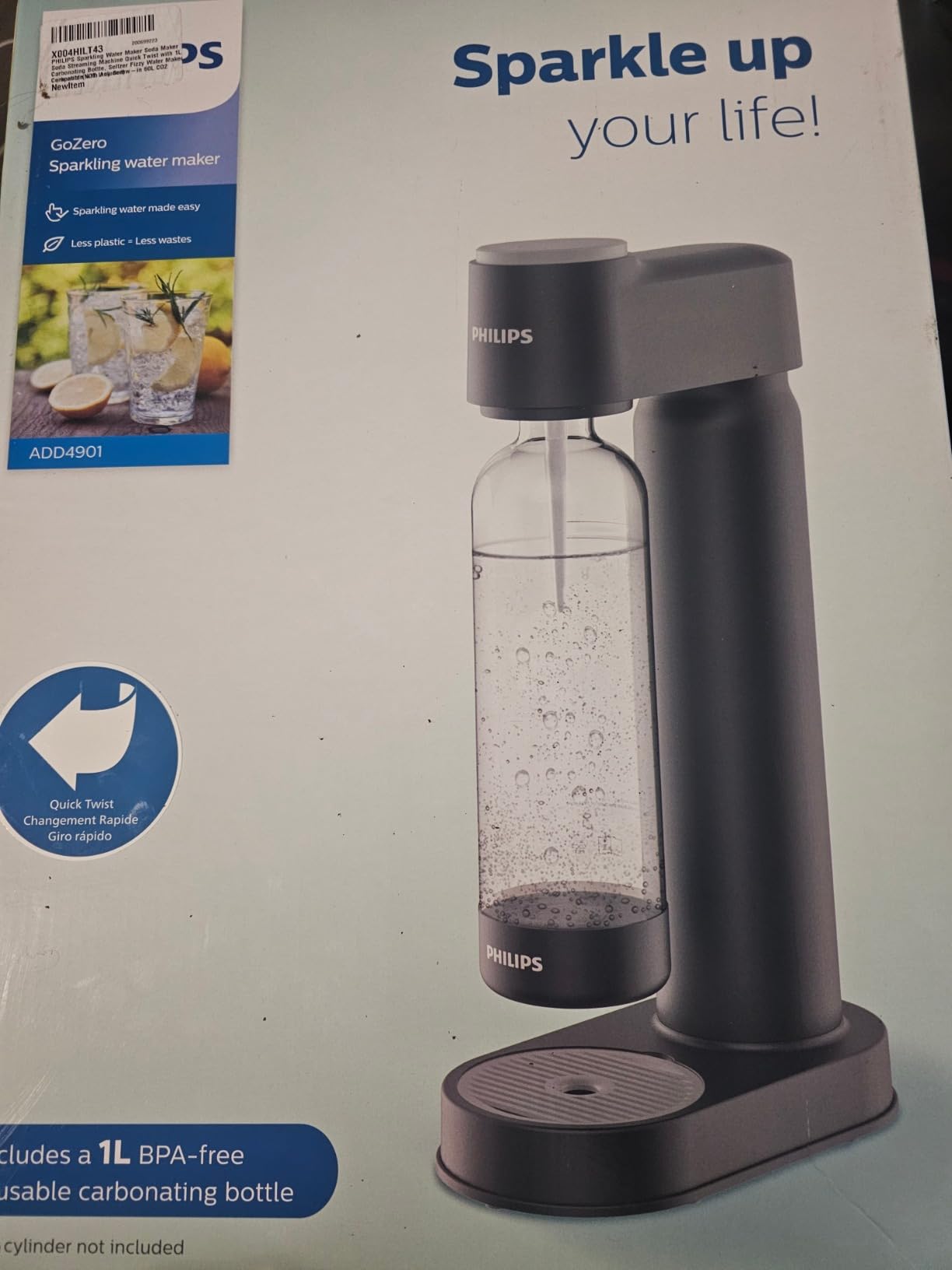 Philips Sparkling Water Maker ADD4901BKOQ/37, Plastic Soda Streaming Machine with Quick Twist Bottle, 1L BPA free PET Carbonating Bottle, Soda Maker Compatible with 60L CO2 Carbonator (NOT Included) customer photo 2