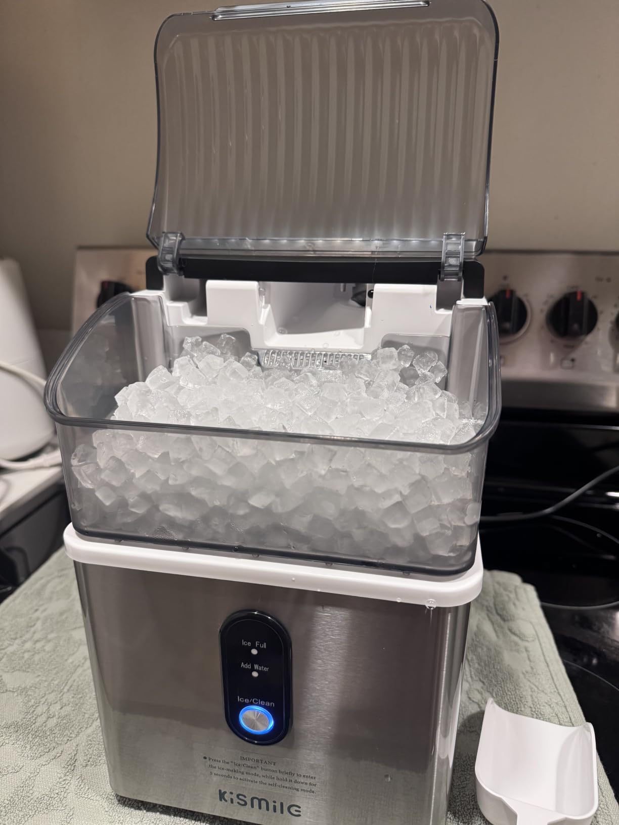 Kismile Nugget Ice Makers Countertop,Portable Ice Machine with Crushed Ice, 35lbs/Day,Self-Cleaning,One-Click Operation for Home Use(Silver) customer photo 1