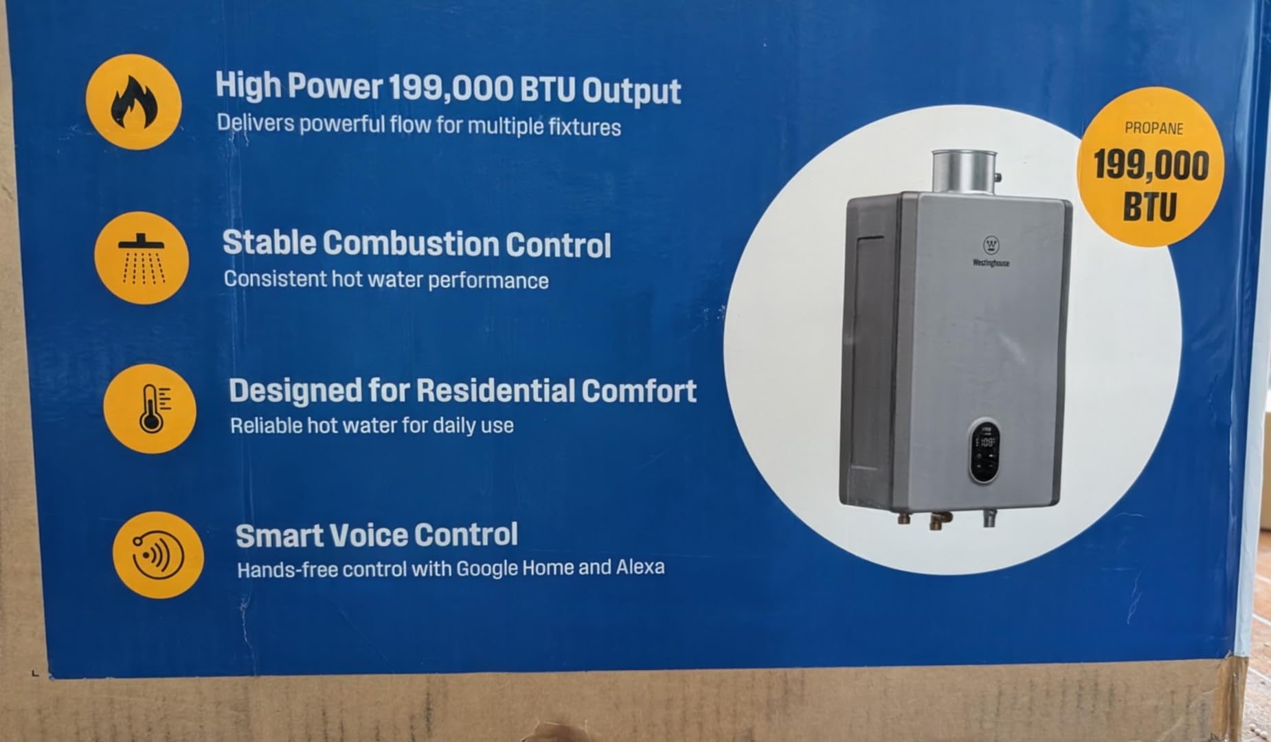 Westinghouse Tankless Water Heater Gas Indoor, 7.9 GPM 180,000 BTU | Whole House Natural Gas Heater, Smart WiFi App Control, Plus/Minus 1F Temperature Stability customer photo 1