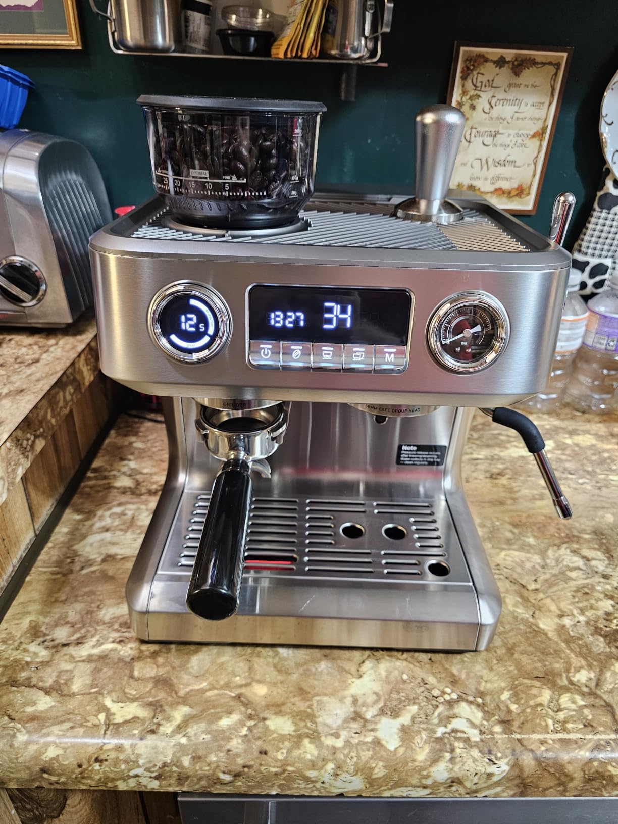20 Bar Dual Boiler Espresso Machine with Grinder & Milk Steamer | Dual LED Display, Pressure Gauge, Burr Grinder, Hot Water, Coffee Machine for Home & Office, Stainless Steel customer photo 1