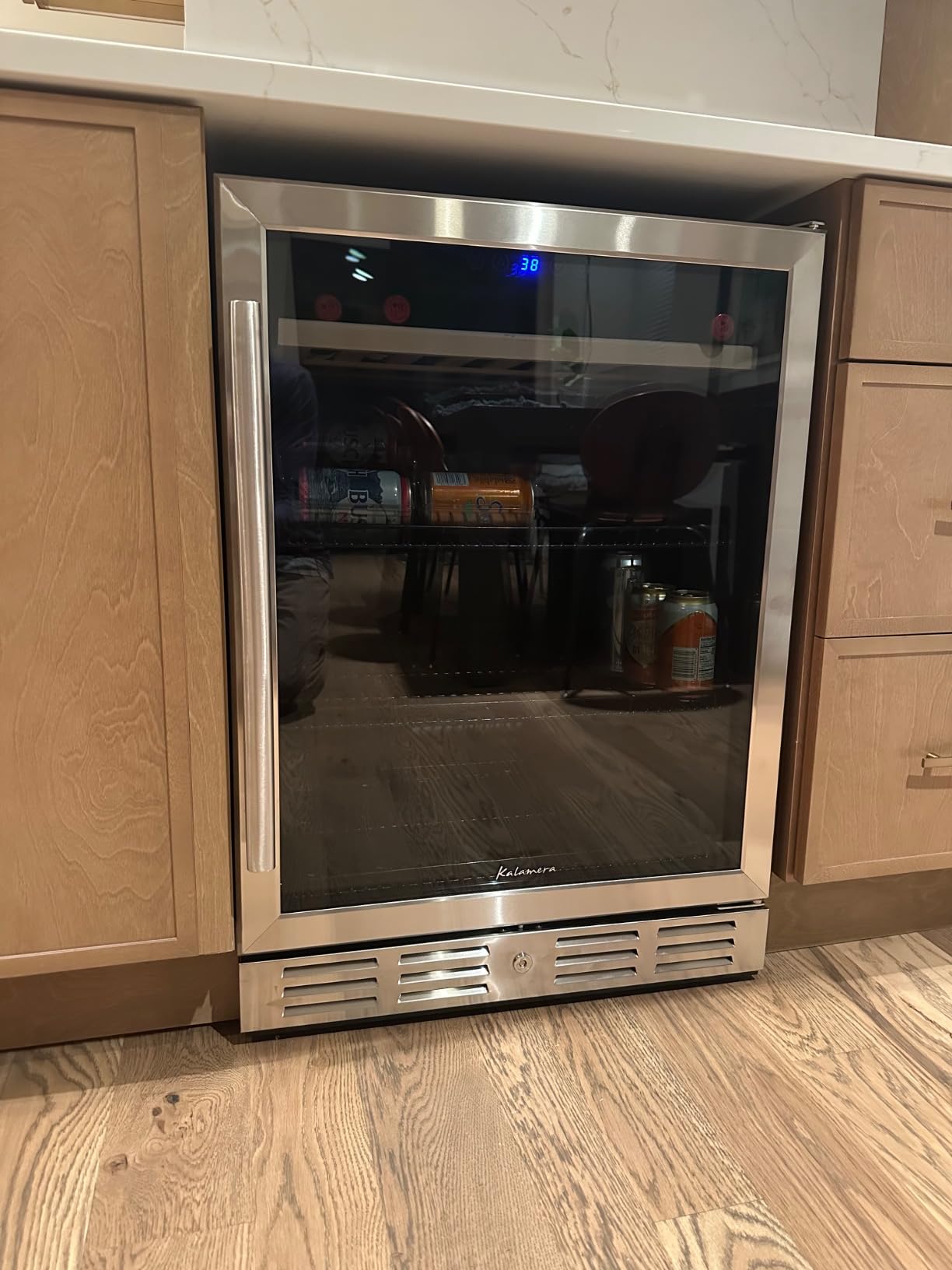 Kalamera 24 inch Wine Fridge Hold 21 Bottles and 75 Cans,Dual Zone Wine and Beverage Refrigerator,Built-In or Freestanding with Blue LED Light,for Home/Bar/Office customer photo 2