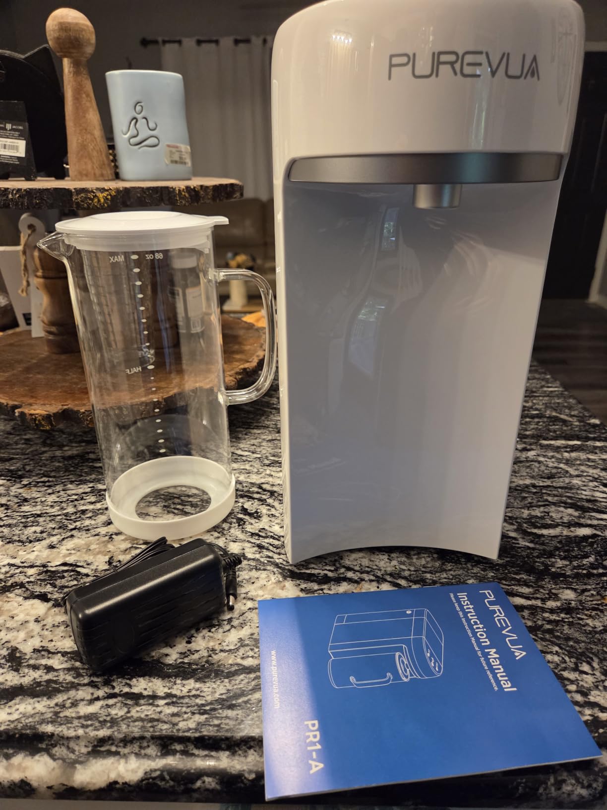 PR1-A Countertop UV Reverse Osmosis Water Filter System, 6 Stage RO Filtration Purifier No Plumbing Machine for Home Counter Top with 68 fl.oz(2L) Glass Pitcher, TDS and Filter Life Detection customer photo 2