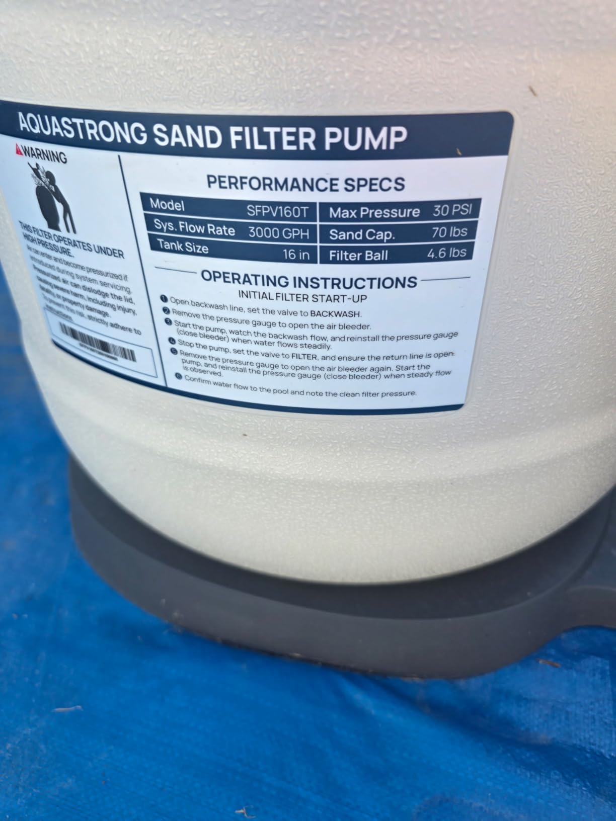 AQUASTRONG 16in Sand Filter Pump with Timer, 3/4 HP customer photo 1