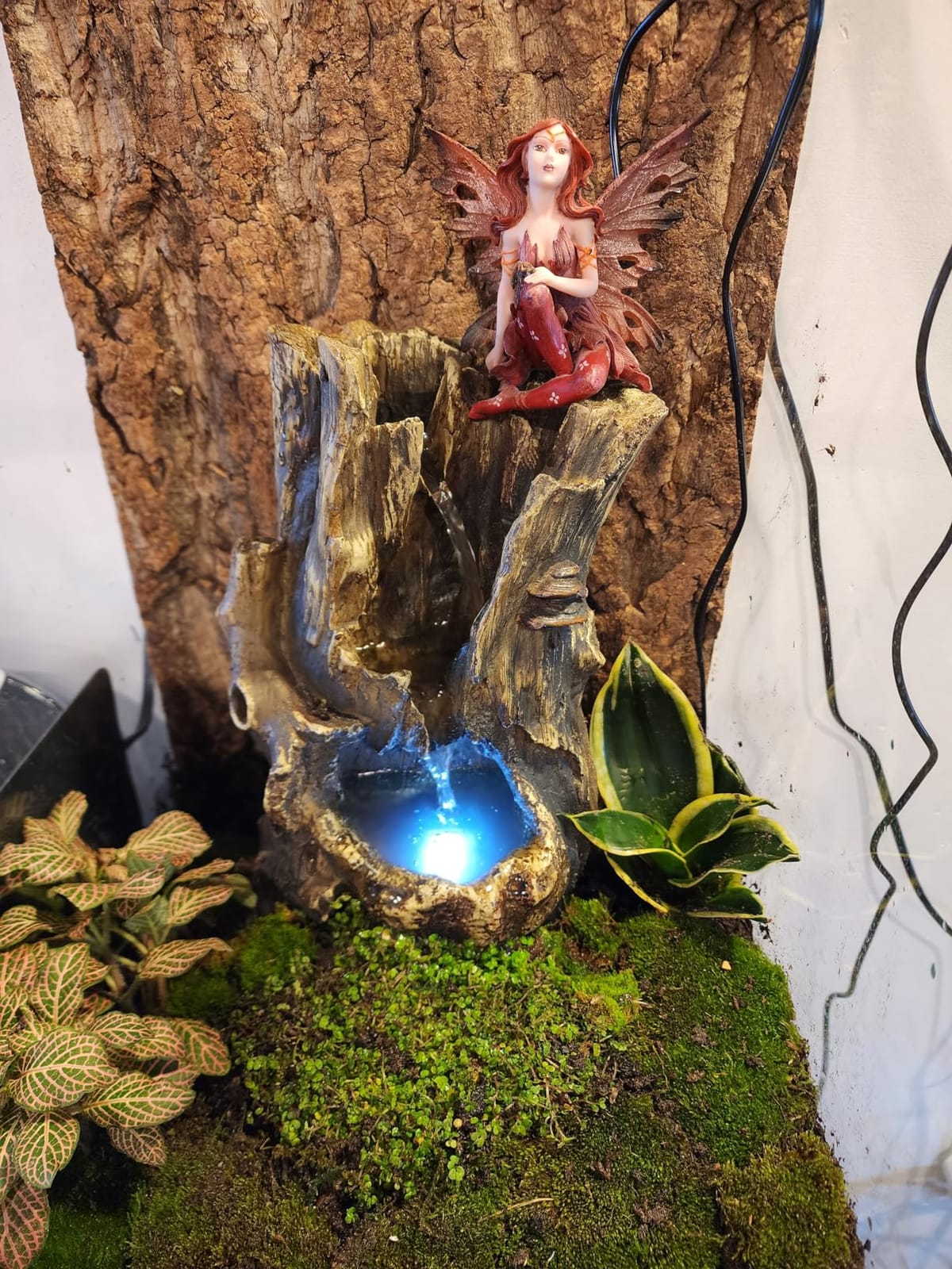 Alpine Corporation WIN326 Indoor Tabletop Light-Up Tiered Rainforest Tree Trunk Water Fountain with LED Lights, 11