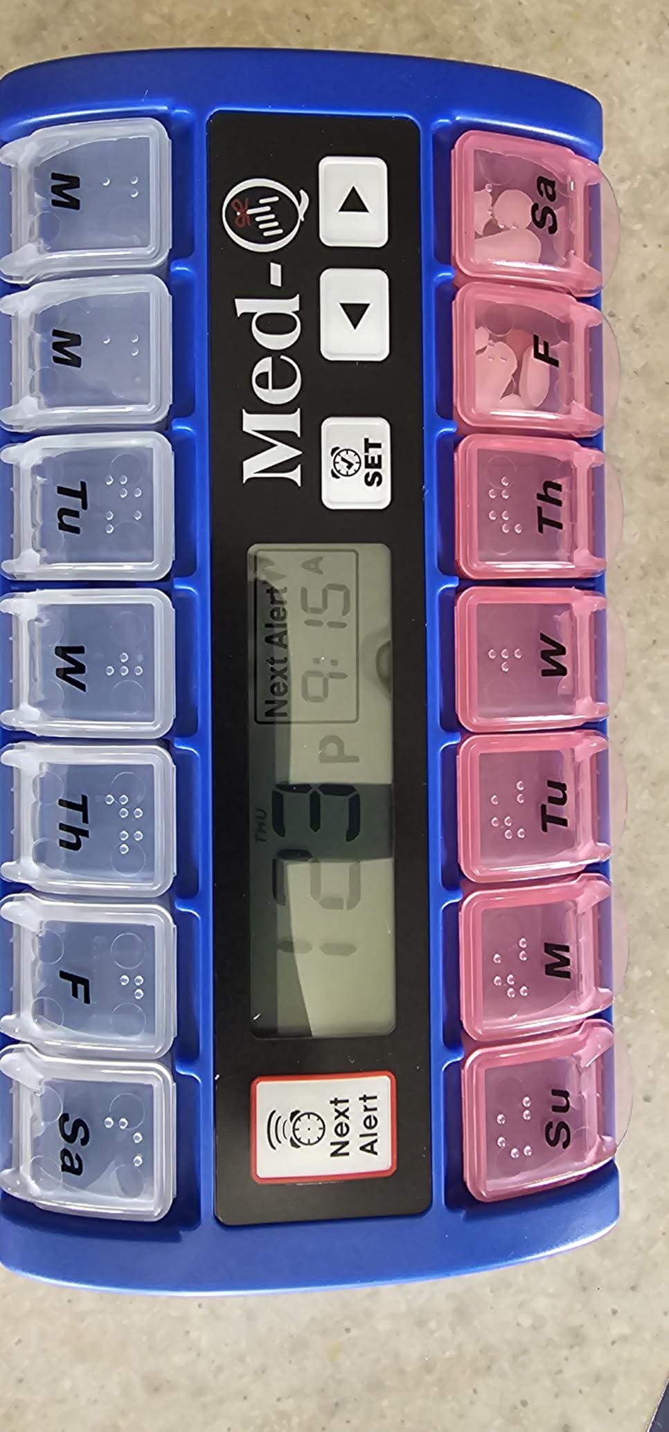 Med-Q Electronic Pill Dispenser with Alarm for Dementia and Elderly | Beeps louder until pills are taken, flashing light shows which box to open, repeats every 30 minutes if missed customer photo 1