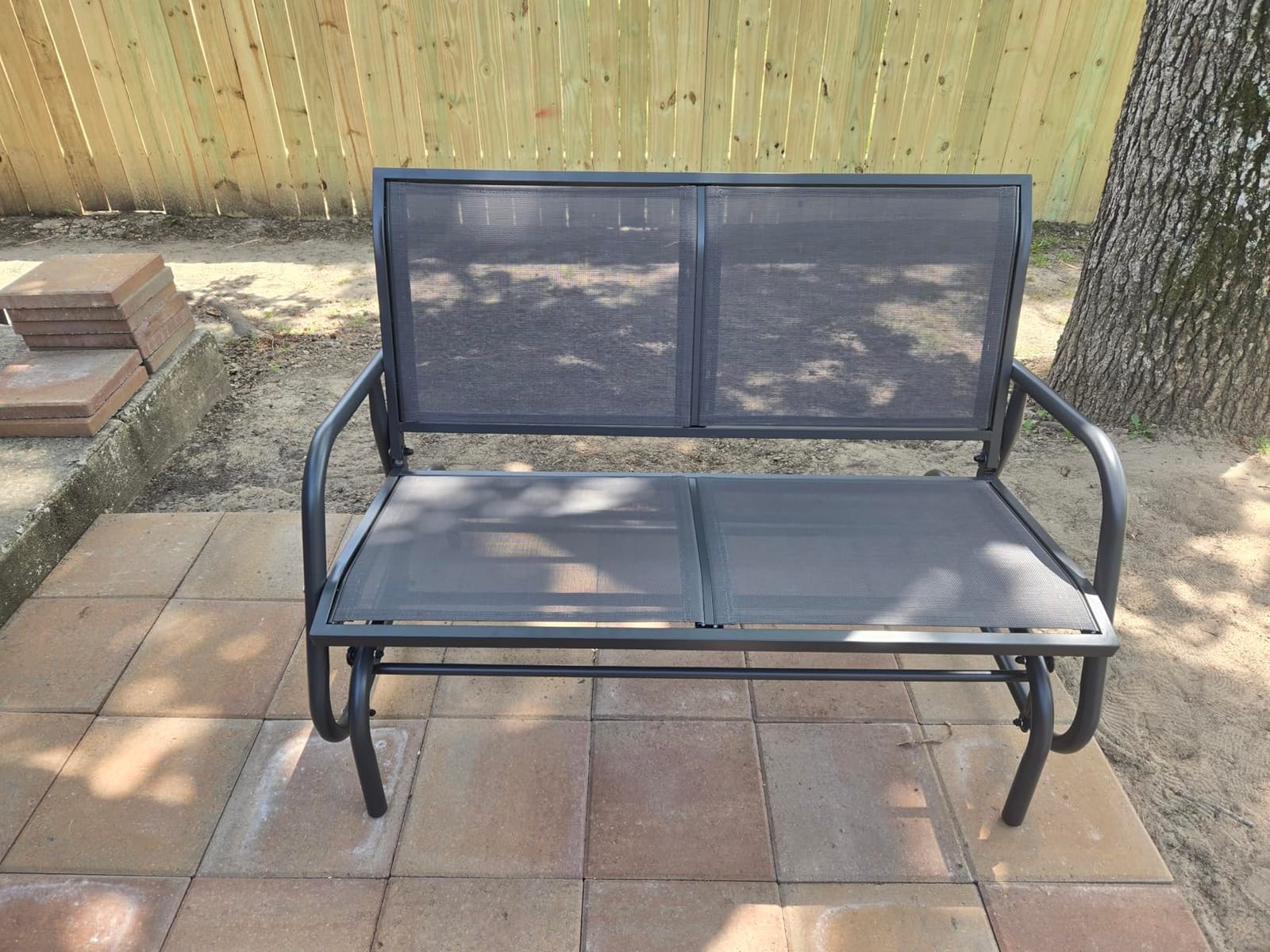 Outsunny 2-Person Outdoor Glider Bench, Patio Double Swing Rocking Chair Loveseat w/Powder Coated Steel Frame for Backyard Garden Porch, Black customer photo 2