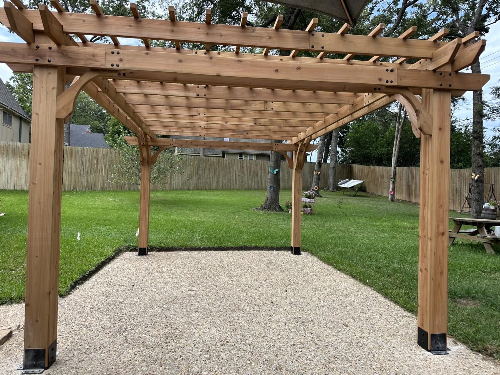 Backyard Discovery Beaumont 12' x 10' Traditional Cedar Wood Pergola Kit with Trellis Roof, All-Season Durability, High-Wind Rating, PowerPort, Shade for Outdoor Patio, Deck, Garden, and Entertaining customer photo 2