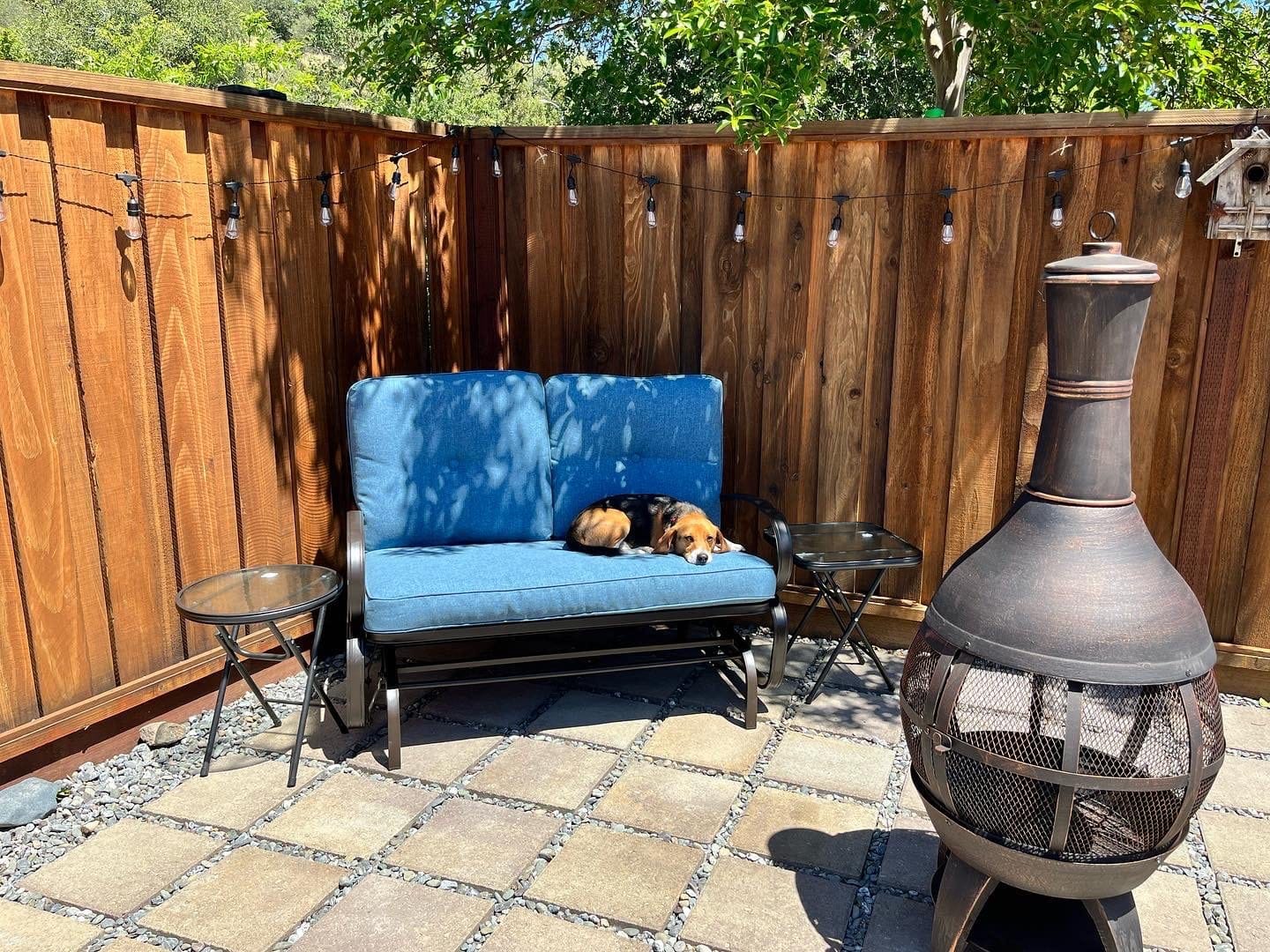 Giantex Outdoor Glider Bench, Patio 2 Person Loveseat with Removable Cushion, Thick Padded Seat, Stable Steel Frame, Outside Glider Swing Chair for Deck, Poolside, Yard, Balcony, Porch, Beige customer photo 2