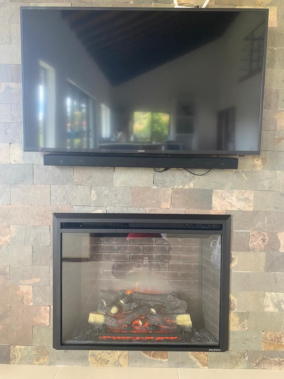 PuraFlame Western Electric Fireplace Insert with Fire Crackling Sound, Remote Control, 750/1500W, Black, 33 1/16 Inches Wide, 25 9/16 Inches High customer photo 2