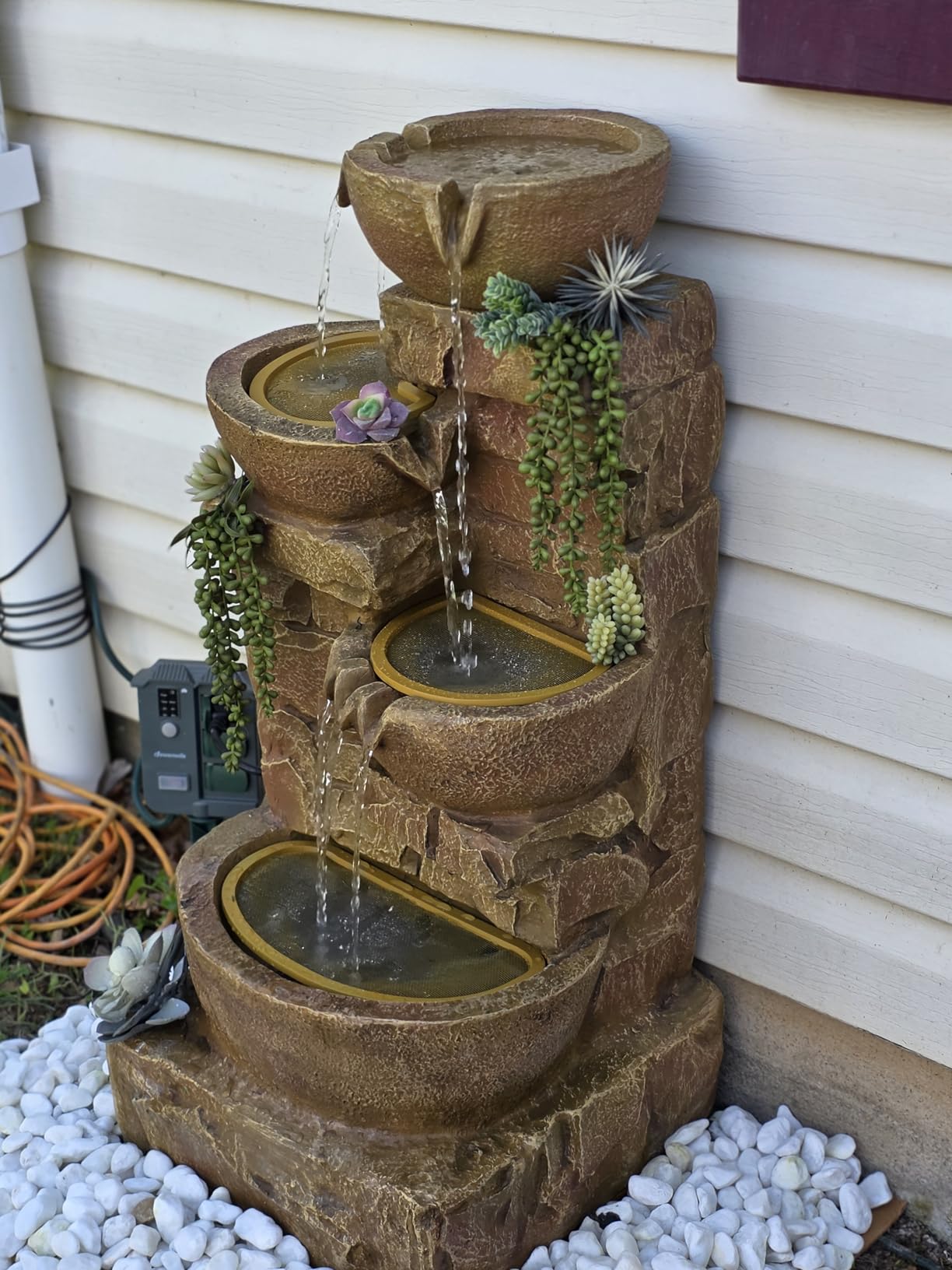 Teamson Home 33.25 in. Cascading Bowls and Stacked Stones LED Outdoor Water Fountain for Gardens, Patios, Balconies, Stone Gray customer photo 2