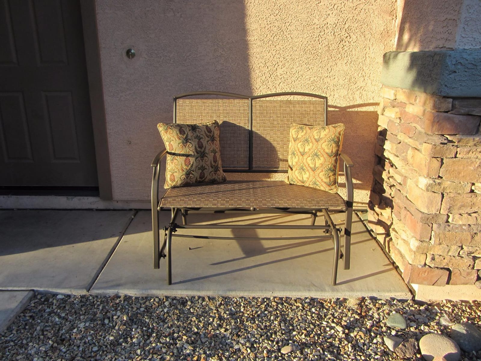 Giantex Patio Glider Bench, 400 Lbs Capacity, Steel Frame, Brown, Outdoor Swing Chair, 2-Person Loveseat, Back Support, Ergonomic Design, Superior Fabric, Natural Style customer photo 1