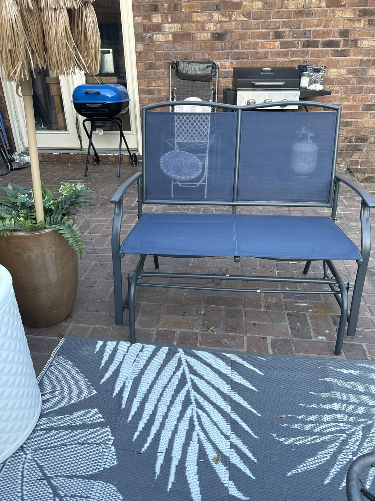 Giantex Patio Glider Bench, 400 Lbs Capacity, Steel Frame, Brown, Outdoor Swing Chair, 2-Person Loveseat, Back Support, Ergonomic Design, Superior Fabric, Natural Style customer photo 2