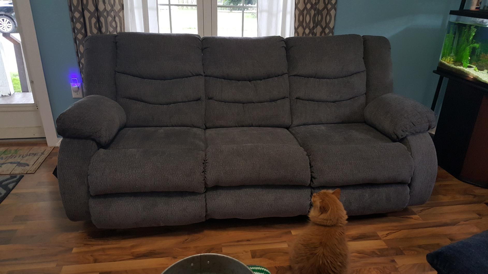 Signature Design by Ashley Tulen Modern Manual Pull Tab Reclining Sofa, Dark Gray customer photo 1