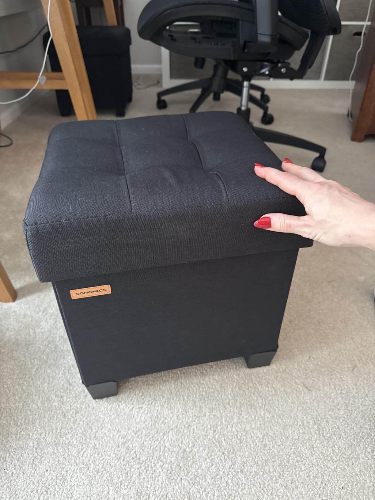 SONGMICS Storage Ottoman, Small Ottoman Foot Rest with Legs, 15 x 15 x 15.7 Inches Foot Stool, Load up to 660 lb, for Living Room, Bedroom, Dorm, Dark Gray ULSF14GYZ customer photo 2