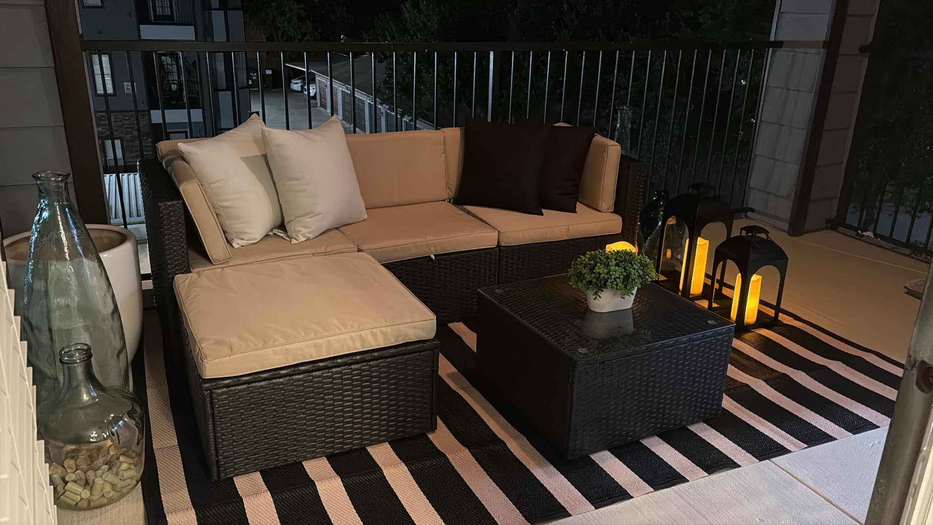 Devoko 5 Pieces Patio Furniture Sets Outdoor Sectional Patio Sofa | All Weather Manual Weaving Wicker Rattan Patio Seating Sofas with Cushion and Glass Table (Beige) customer photo 1