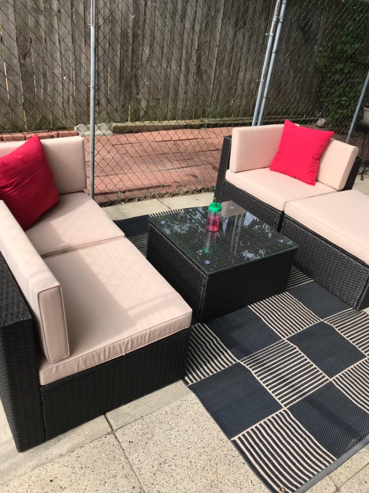 Devoko 5 Pieces Patio Furniture Sets Outdoor Sectional Patio Sofa | All Weather Manual Weaving Wicker Rattan Patio Seating Sofas with Cushion and Glass Table (Beige) customer photo 2