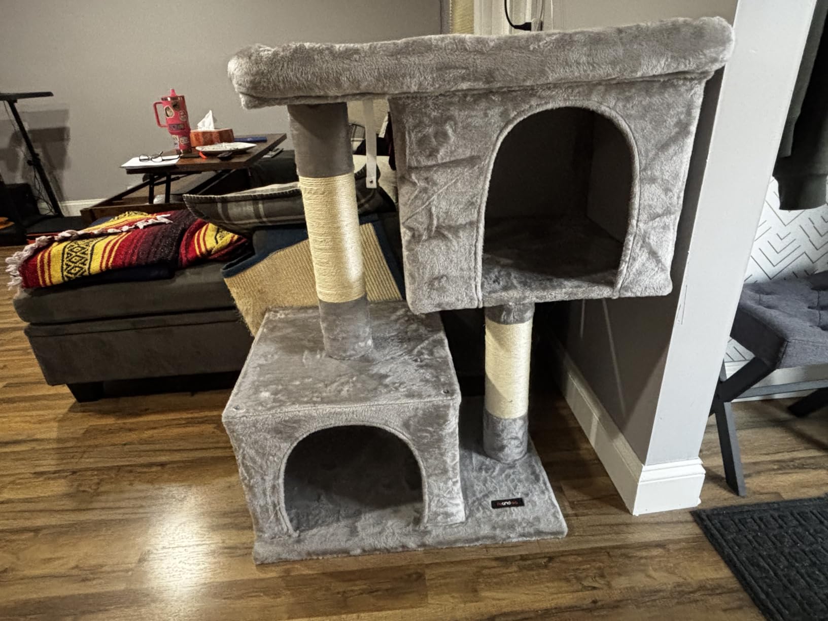 Feandrea Cat Tree, 33.1-Inch Cute Cat Tower, Plush Kitten Condo, Smoky Gray | for Adult Cats up to 15.4 lb, with 2 Sisal Scratching Posts, Cozy Perches, 2 Spacious Cave, Easy to Assemble, UPCT61G customer photo 2