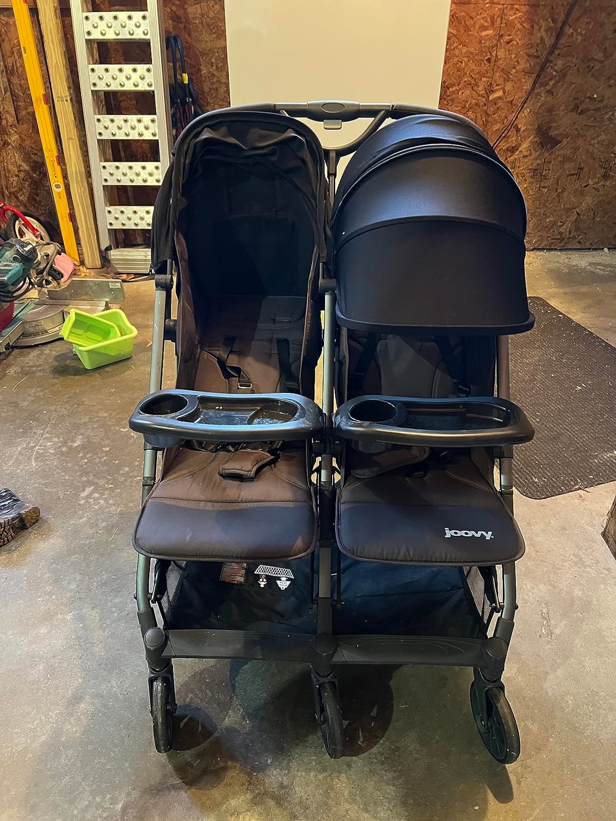 Joovy Kooper X2 Double Stroller, Lightweight Travel Stroller, Compact Fold with Tray, Olive | Side-by-Side Seats, Adjustable Leg Rests, Big Wheels for Smooth Ride, Snack Trays, Storage Pockets, Easy One-Handed Fold customer photo 1