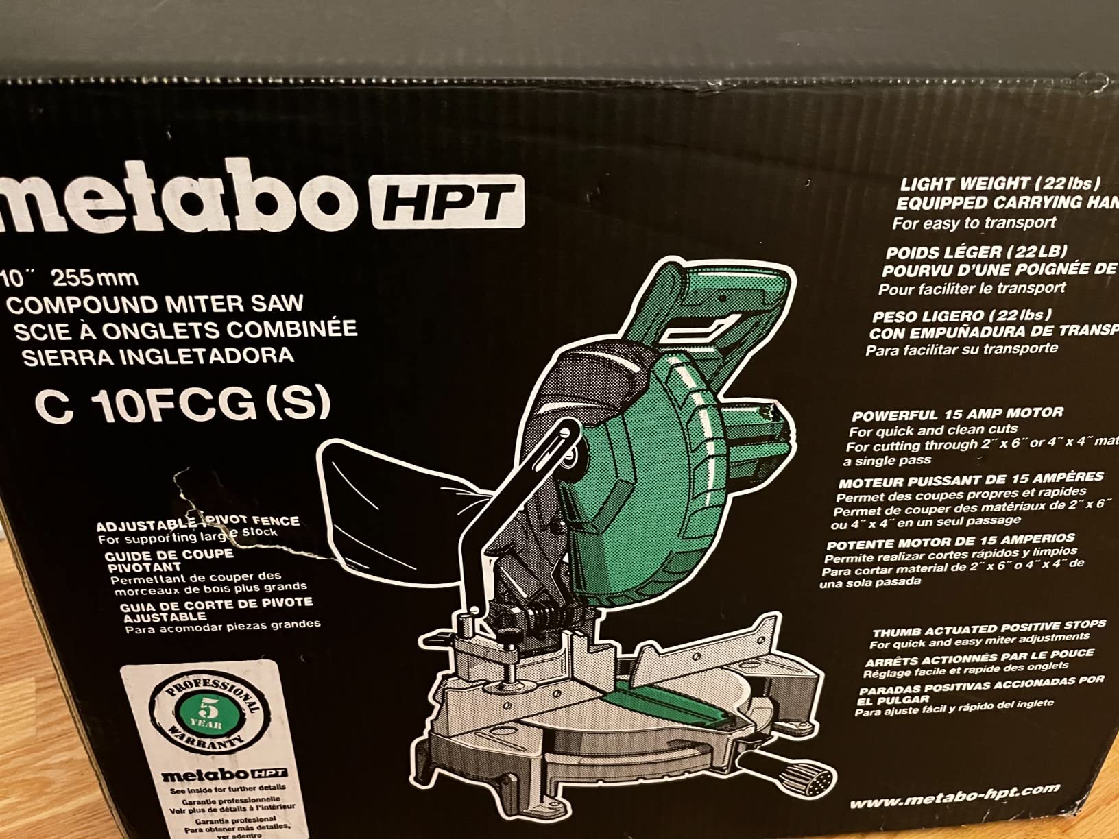 Metabo HPT 10-Inch Compound Miter Saw, 15-Amp, Single Bevel, C10FCGS | 24T TCT Blade Included, Precision Angle Cuts, Positive Stops, Large Work Table, Lightweight Portable Design customer photo 1