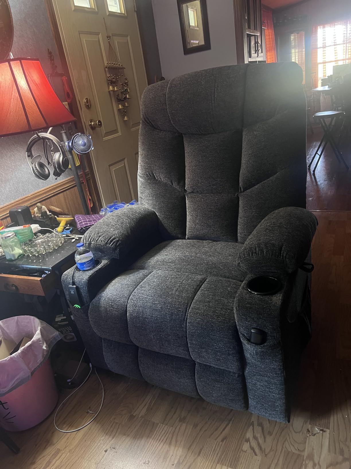 MCombo Power Lift Recliner Chair for Elderly, Electric Lift Chair with Extended Footrest, USB Ports, Cup Holders, Fabric 7287 (Dark Gray, Medium) customer photo 2