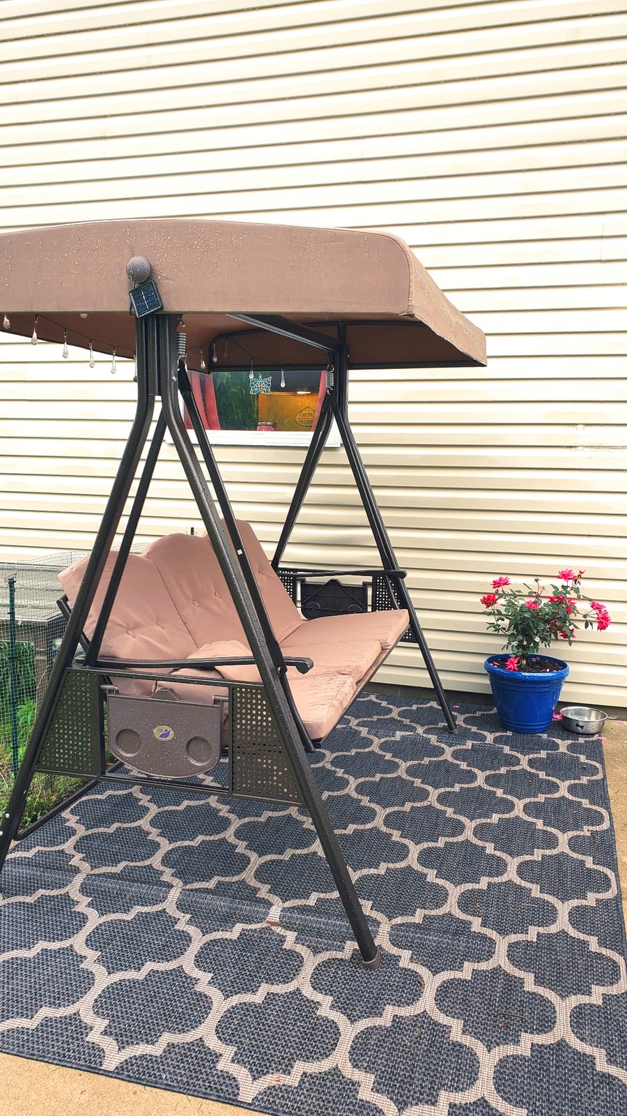 PURPLE LEAF 3-Seat Deluxe Outdoor Patio Porch Swing with Weather Resistant Steel Frame, Adjustable Tilt Canopy, Cushions and Pillow Included, Beige customer photo 2