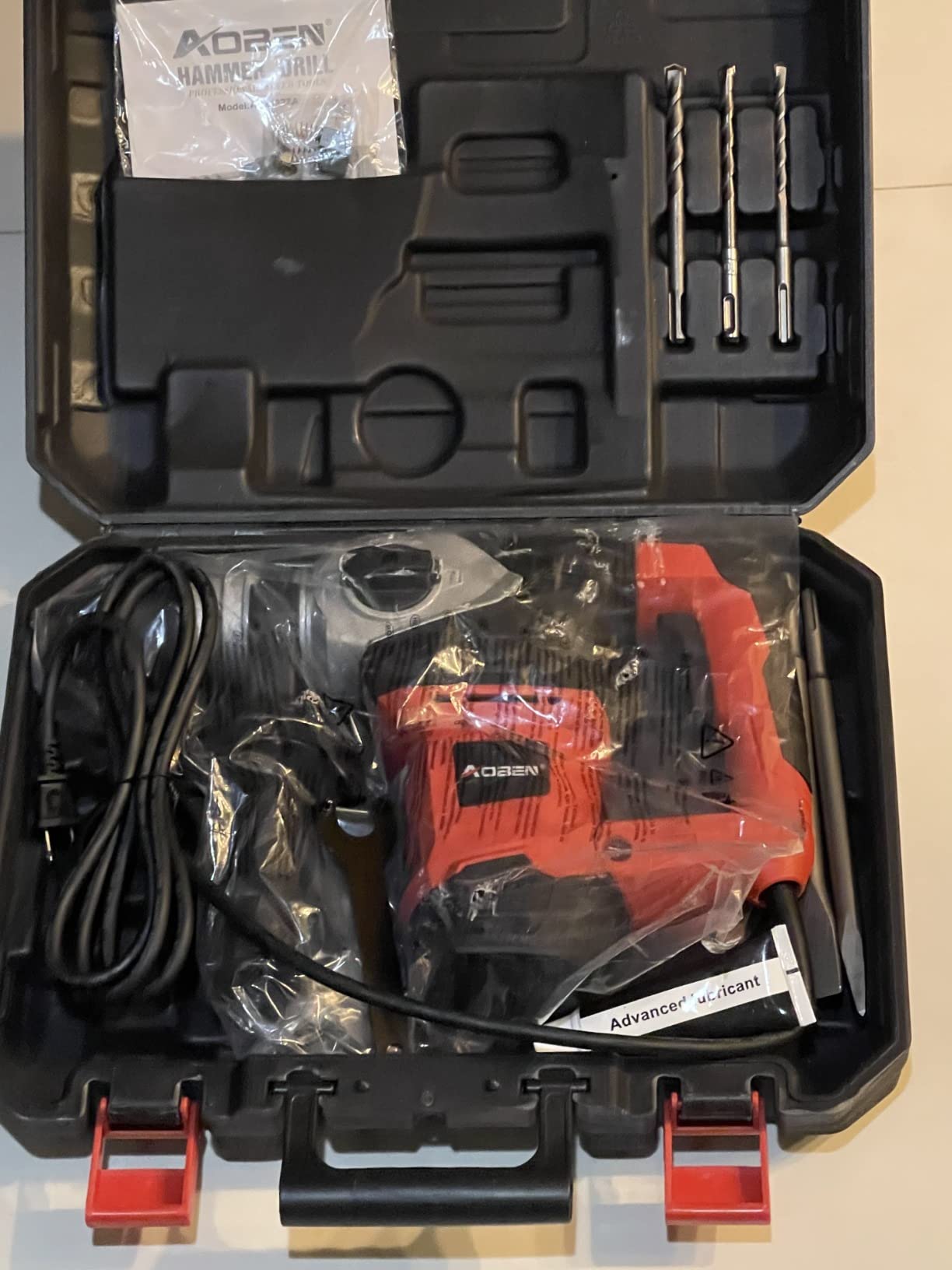 AOBEN Rotary Hammer Drill with Vibration Control and Safety Clutch,13 Amp Heavy Duty 1-1/4 Inch SDS-Plus Demolition Hammer for Concrete-Including 3 Drill Bits,Flat/Point Chisels. customer photo 2