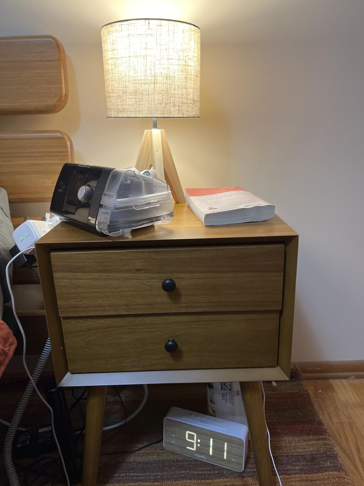 Poly & BARK Dorsey Nightstand - Mid-Century Modern Nightstand - Solid Wood Bedside Table with 2 Drawers, Acorn Walnut Finish, 23.5