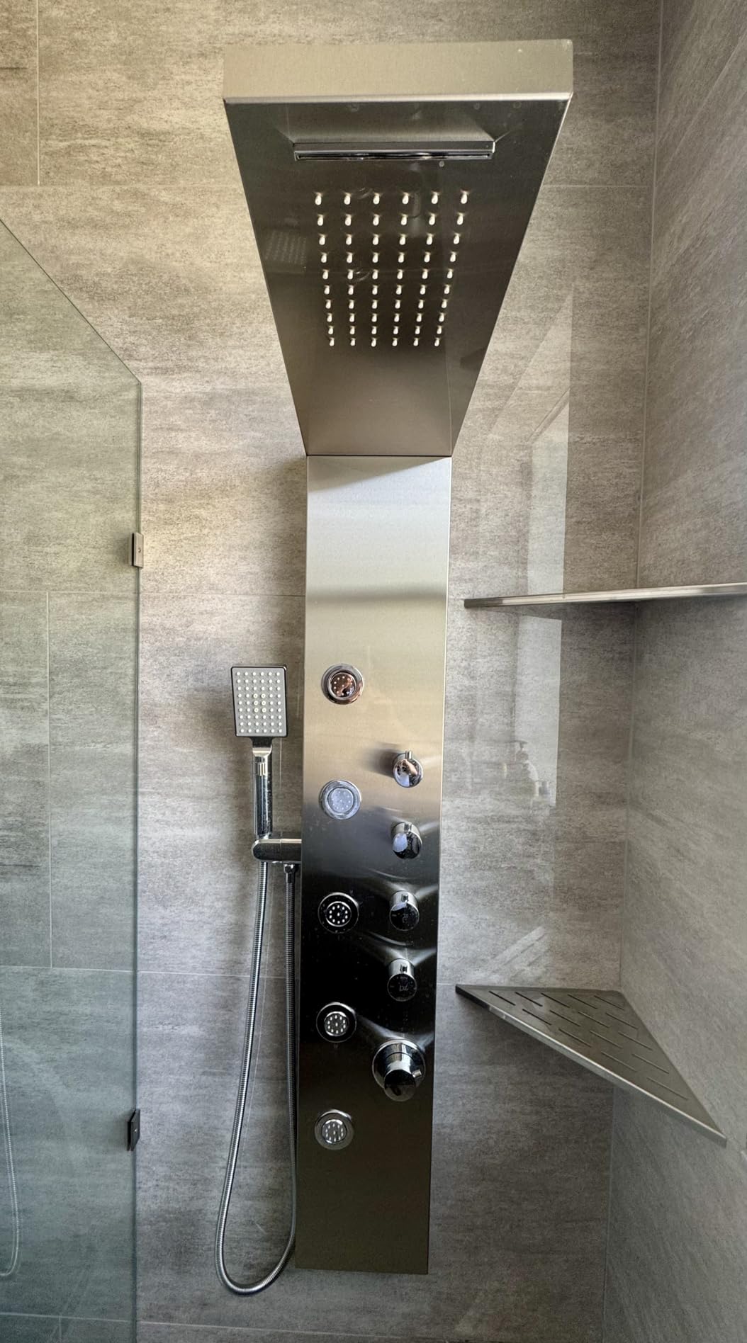 ROVOGO Shower Panel Tower System - Use 4 Shower Modes at the Same Time | Rainfall Waterfall Shower Head, 5 Body Jets & 3-Setting Handheld, Stainless Steel Brushed Shower Column W/ Brass Valves, 50
