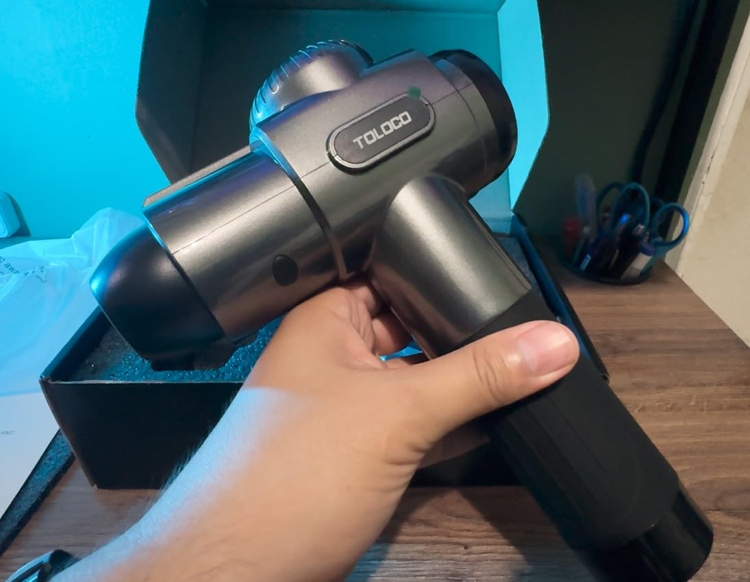 TOLOCO Massage Gun, Deep Tissue Back Massage for Athletes for Pain Relief, Percussion Massager with 10 Massages Heads & Silent Brushless Motor, Relaxation Gifts for Men Women, Black customer photo 1