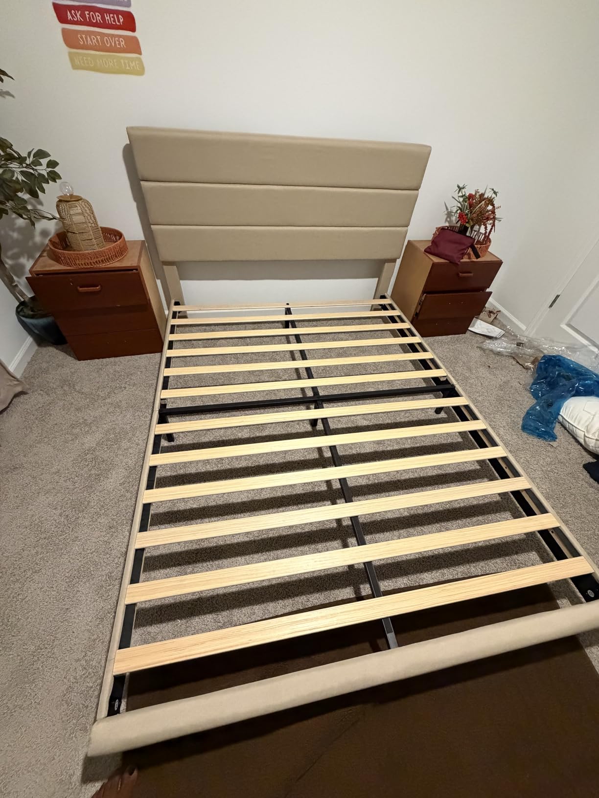 Allewie Queen Size Platform Bed Frame with Fabric Upholstered Headboard and Wooden Slats Support, Fully Upholstered Mattress Foundation/No Box Spring Needed/Easy Assembly, Dark Grey customer photo 2