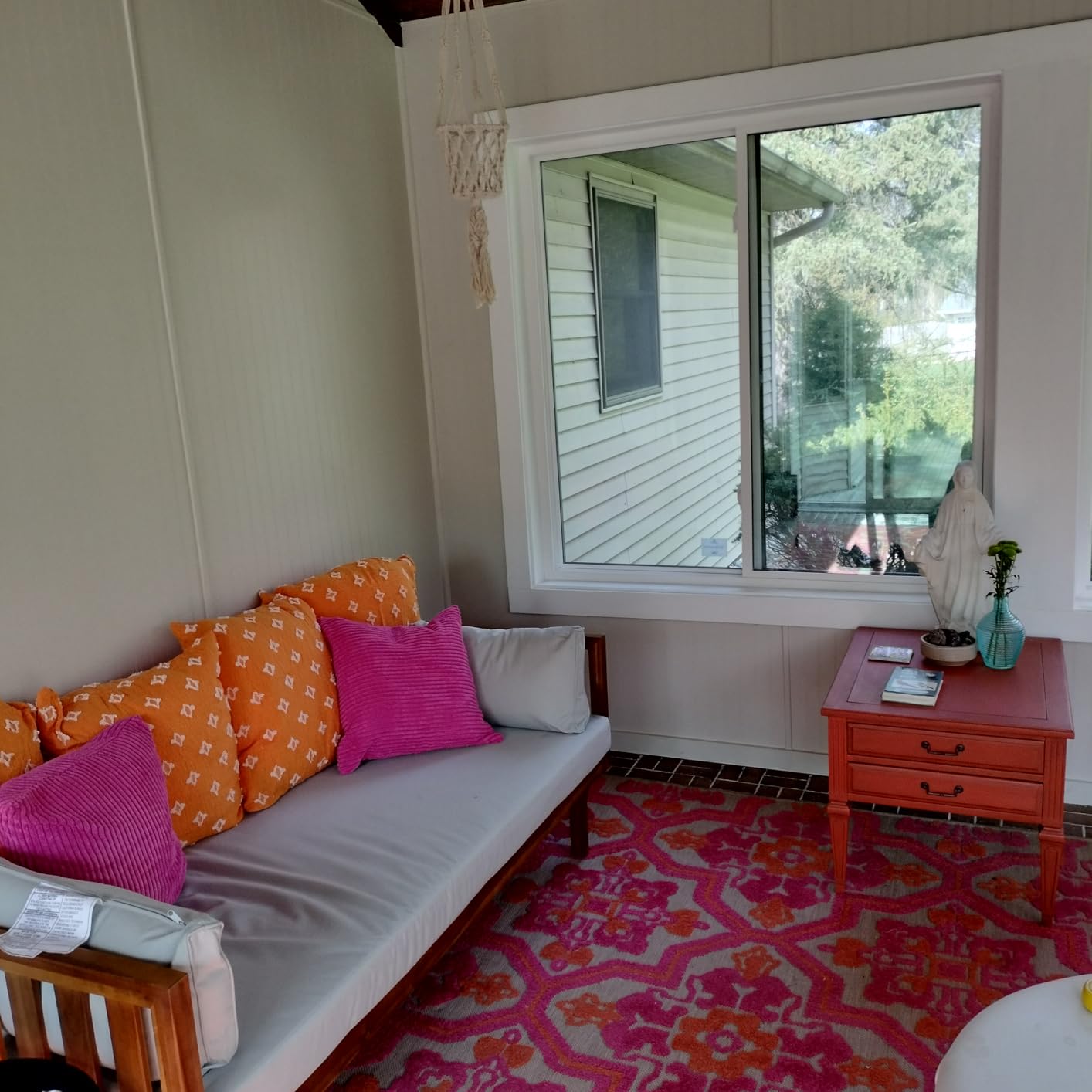 Christopher Knight Home Tina Outdoor 3 Seater Acacia Wood Daybed, Teak Finish, Light Grey customer photo 2