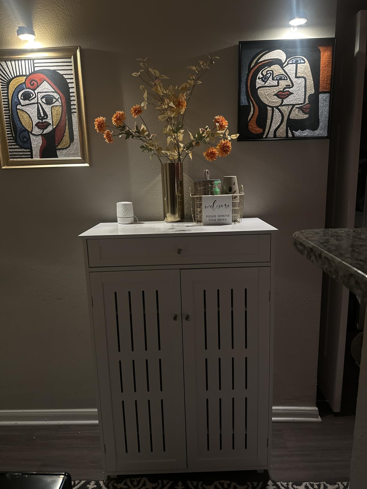 Yaheetech Shoe Cabinet for Entryway, 4-Tier Closed Rack with Drawer, Black | Shoe storage behind doors, two shelves adjust for taller pairs, painted MDF build fits a hallway, plus a top drawer for keys. customer photo 2