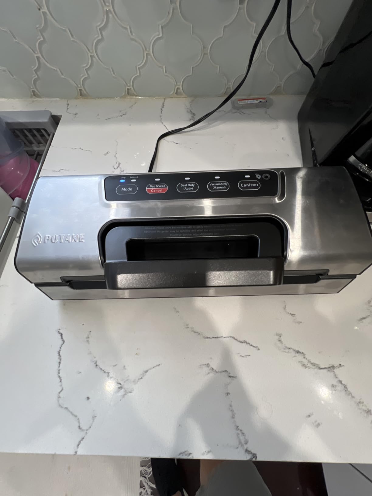 Potane Precision Vacuum Machine,Pro Food Sealer with Built-in Cutter and Bag Storage(Up to 20 Feet Length), Both Auto Manual Options,2 Modes,Includes 2 Bag Rolls 11”x16’ and 8”x16’,Compact Design customer photo 2